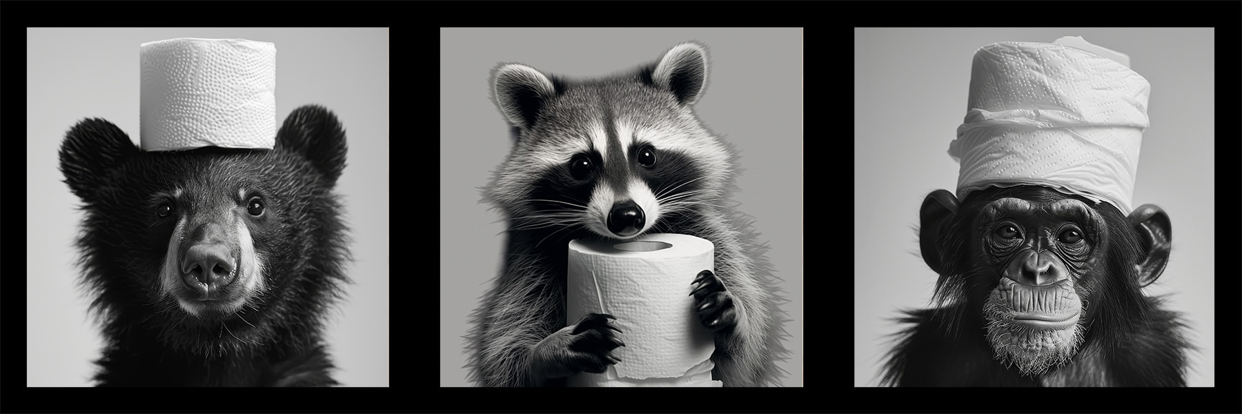 Bönninghoff Bild mit Rahmen »3er-Set gerahmte Bilder WC Tiere 3x23x23 cm – Tiermotiv modern« Affen | Humor | Tiere mehrteiliges Bilder-Set, harmonisch aufeinander abgestimmt