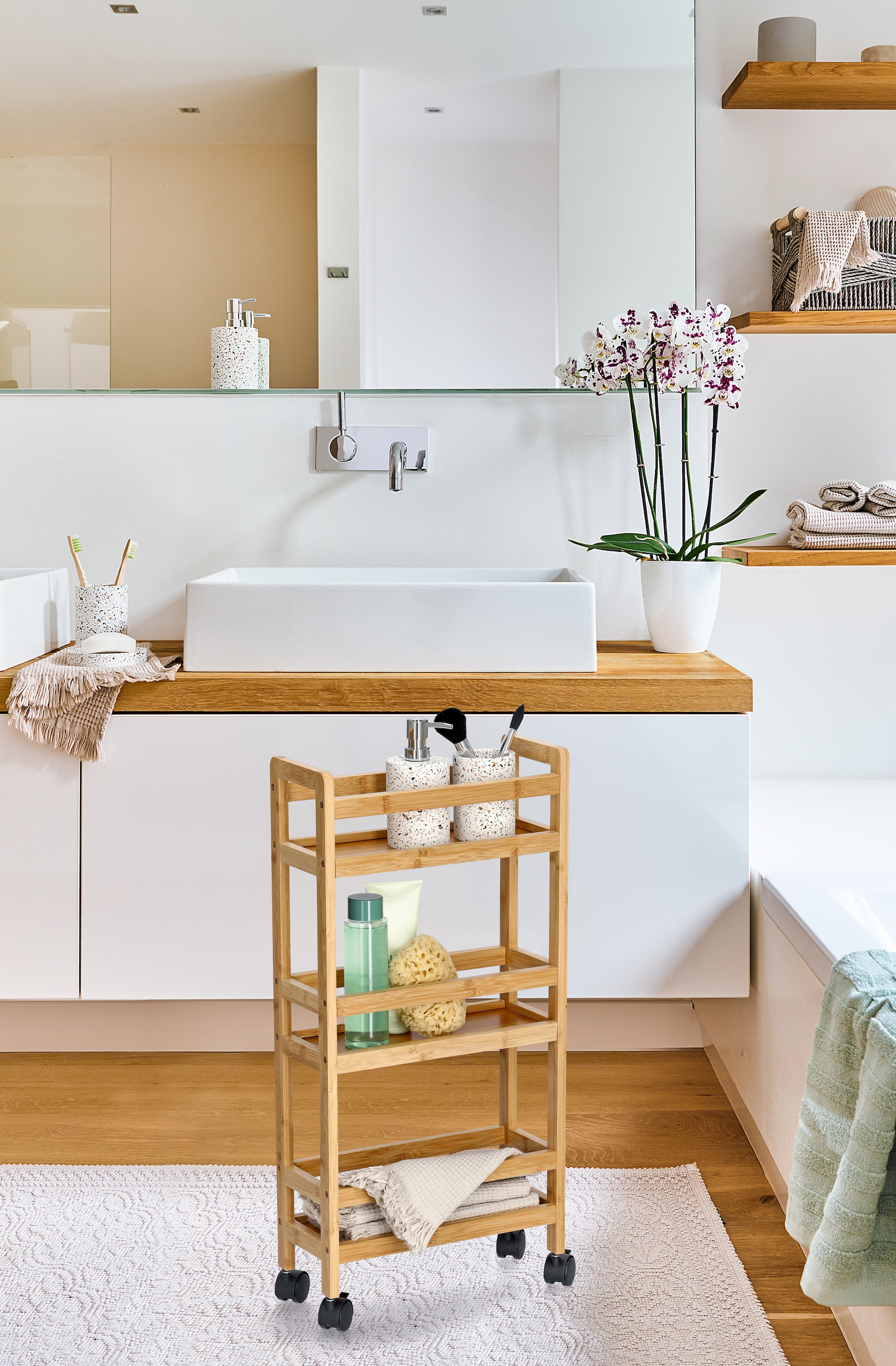 Zeller Present Rollwagen natur, Bambus / MDF, inkl. 4 Rollen