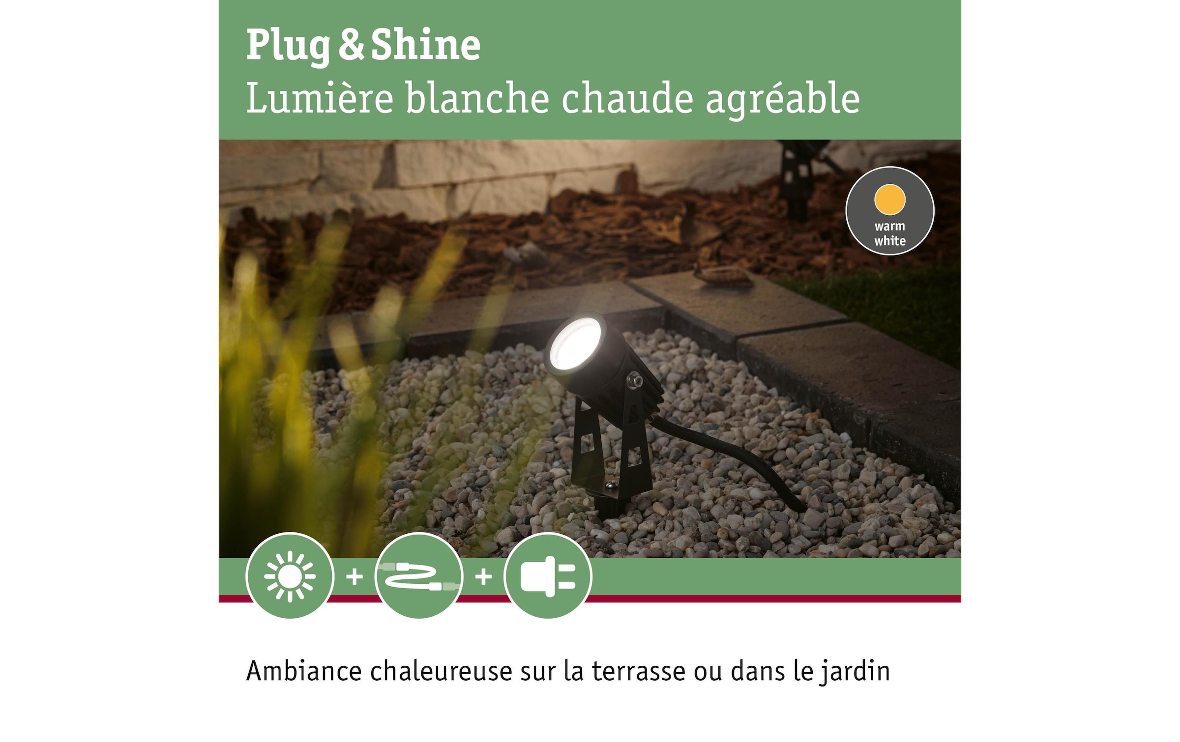 Paulmann Projecteur de jardin »Plug & Shine IP65, 3000 K, 2 W« 1 cuis blanc chaud
