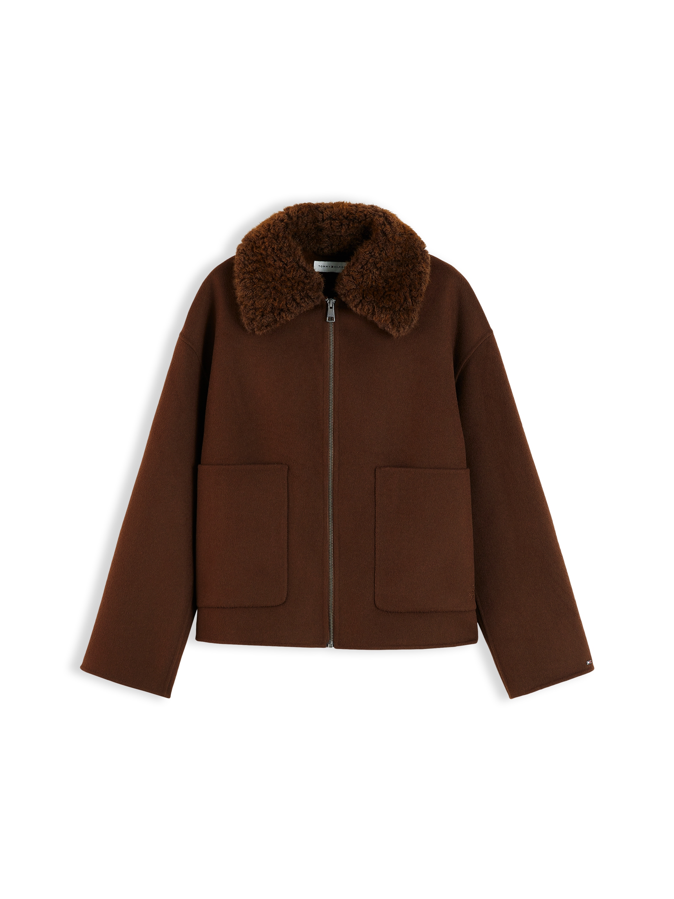 Tommy Hilfiger Veste courte »DF WOOL ZIP THROUGH JACKET« mélange de matériaux, avec laine