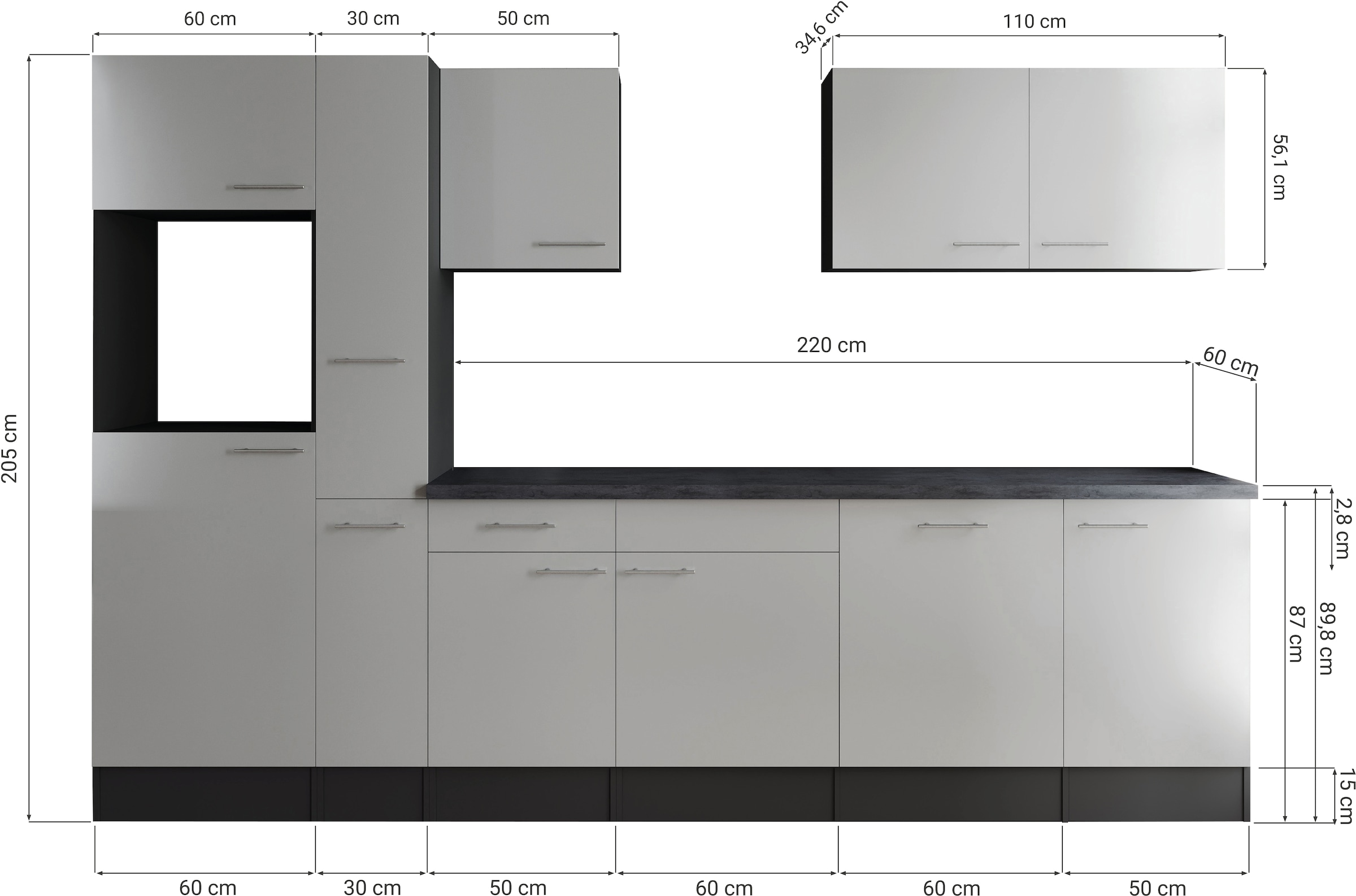 RESPEKTA Küchenzeile »Oliver« Breite 310 cm, 90 cm Arbeitshöhe, in exklusiver Konfiguration für OTTO
