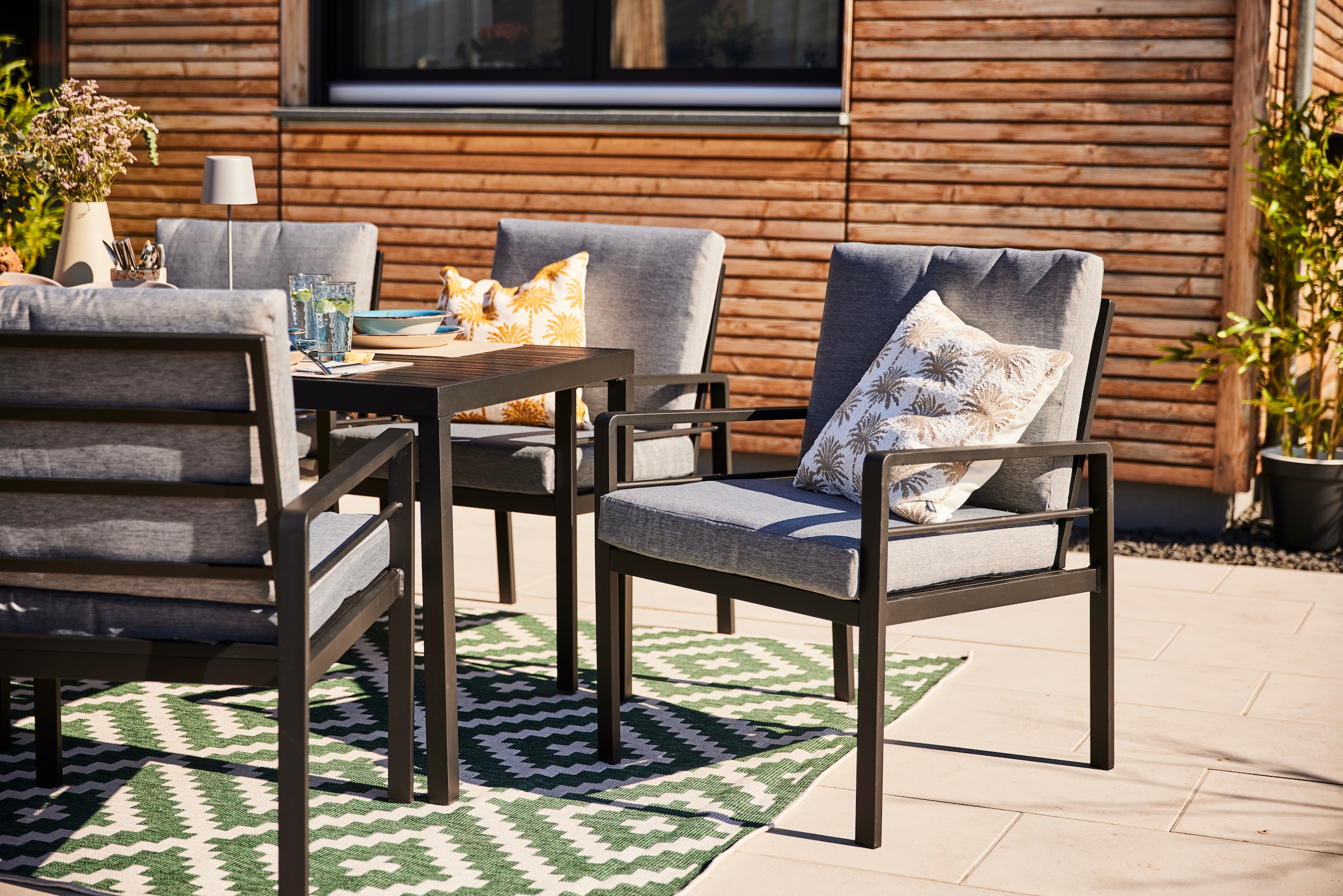 KONIFERA Garten-Essgruppe »»New Jersey«« Set, 6 Sessel, Tisch 80x160x71 cm, inkl. Auflagen, 19 Stk. tlg. Aluminium/Polyrattan