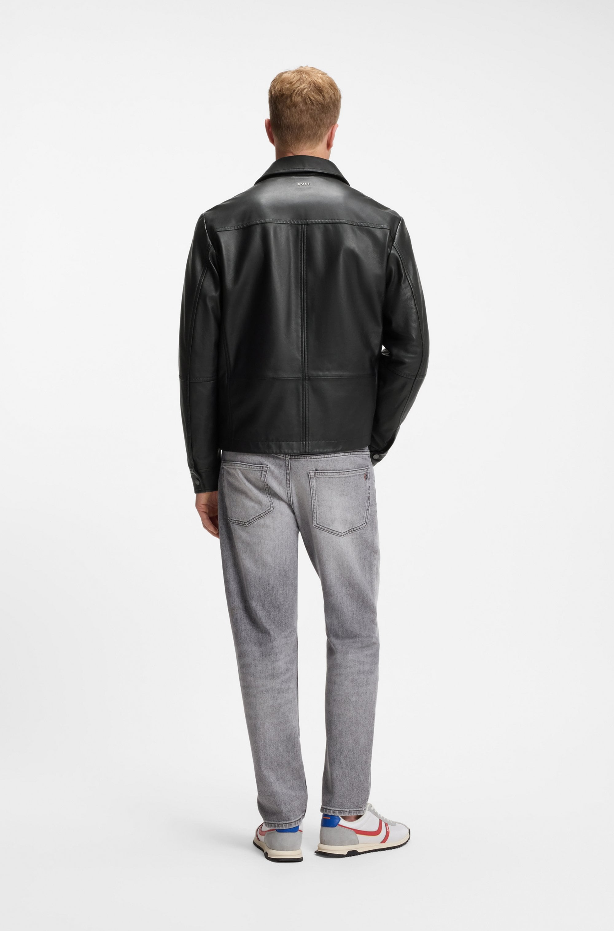 BOSS ORANGE Veste en cuir »Joban« cuir nappa lisse, coupe régulière, inscription en métal