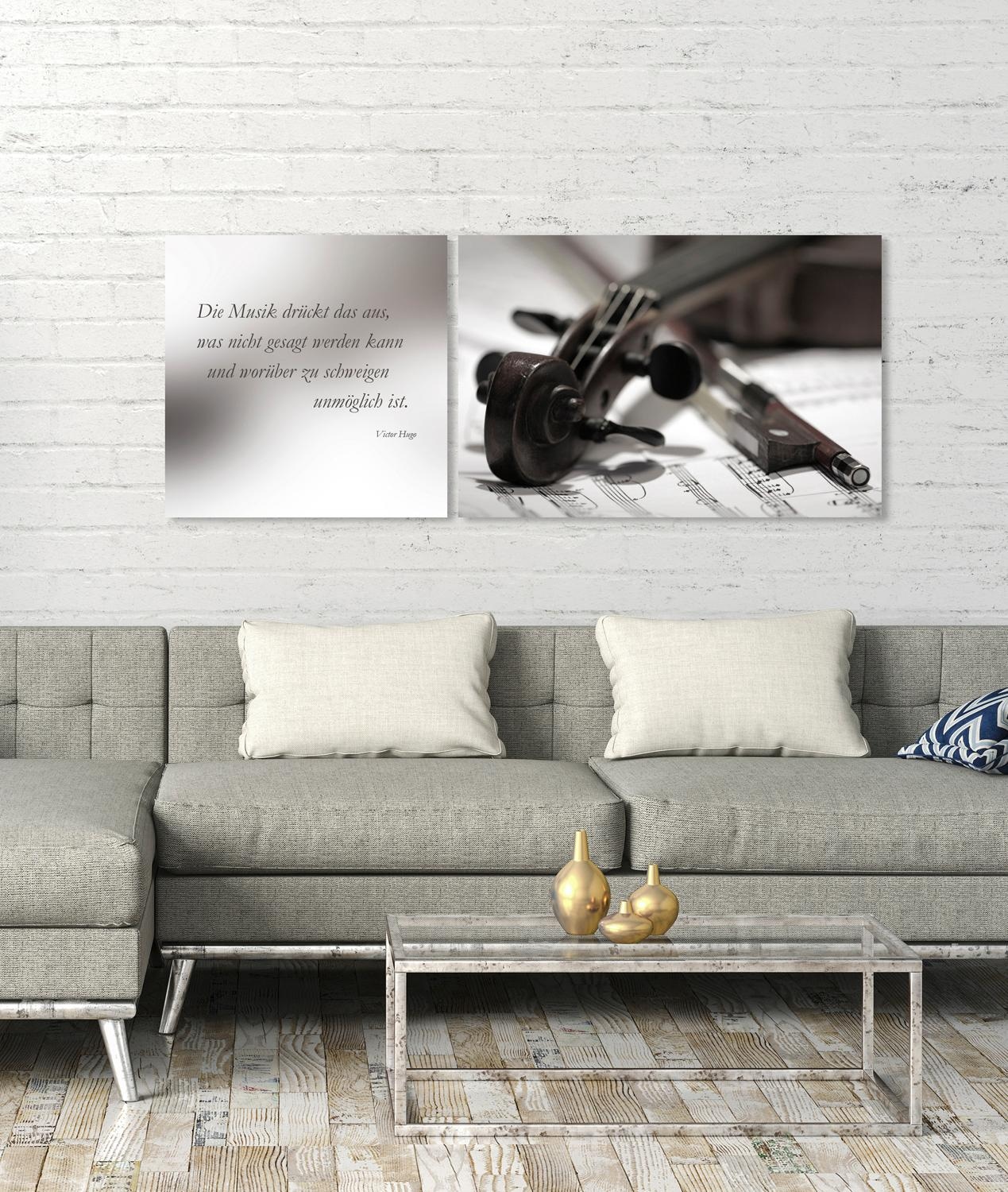 queence Leinwandbild »Musik« Kunst | Liebessprüche | Modern | Musiker | Schriftzug | Schriftzüge | Spa | Spa Bilder | Sprüche | Sprüche & Texte Set,  Premium-Leinwandstoff, Handarbeit aus Deutschland, Zitat, 2er Set