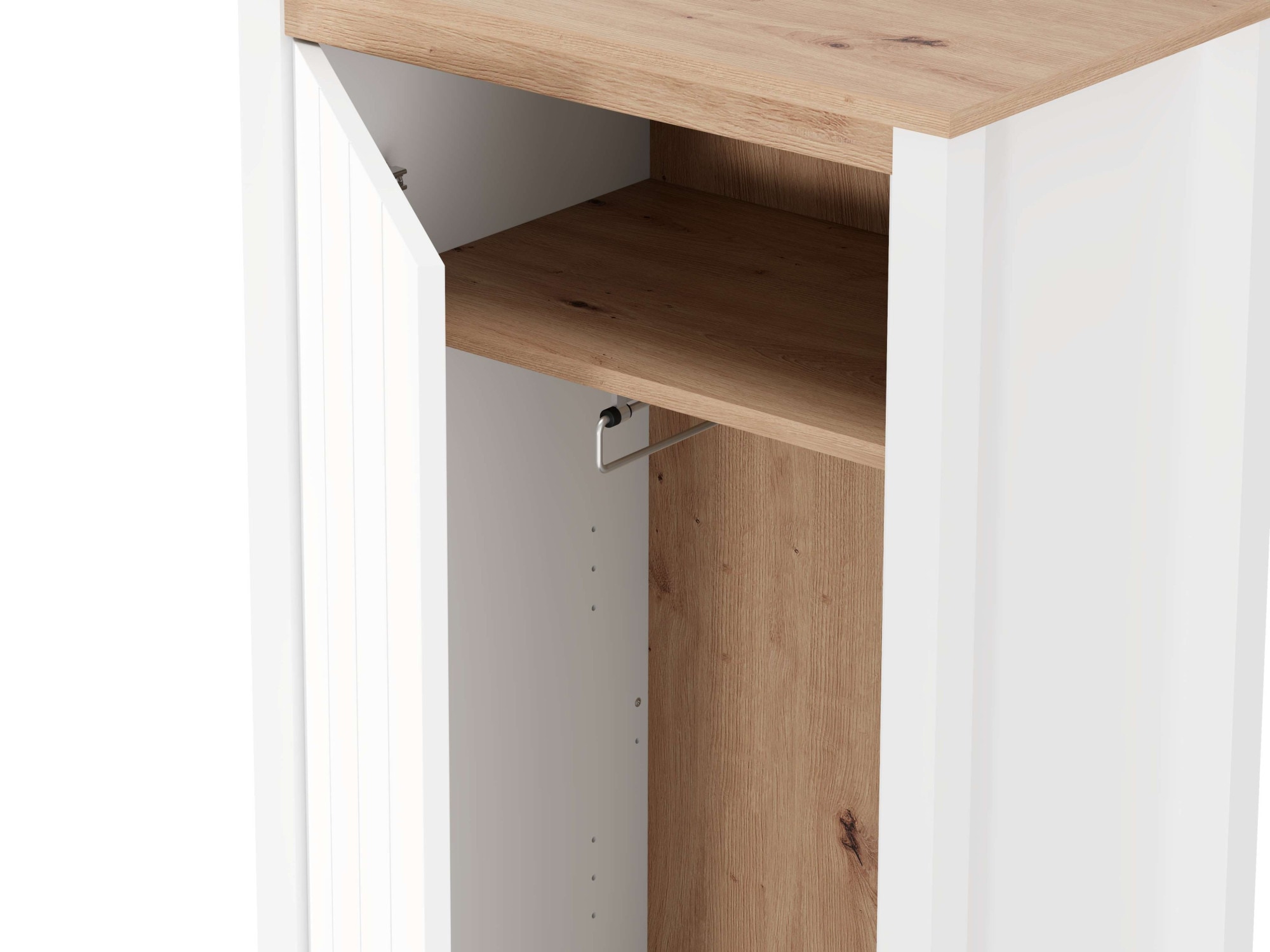 Home affaire Garderobenschrank »Bedford, Stauraumschrank, Flurschrank, ausziehbare Kleiderstange« MDF-Profil 2D ummantelt, Hotstamping, 1mm ABS-Kanten, 4 Einlegeböden