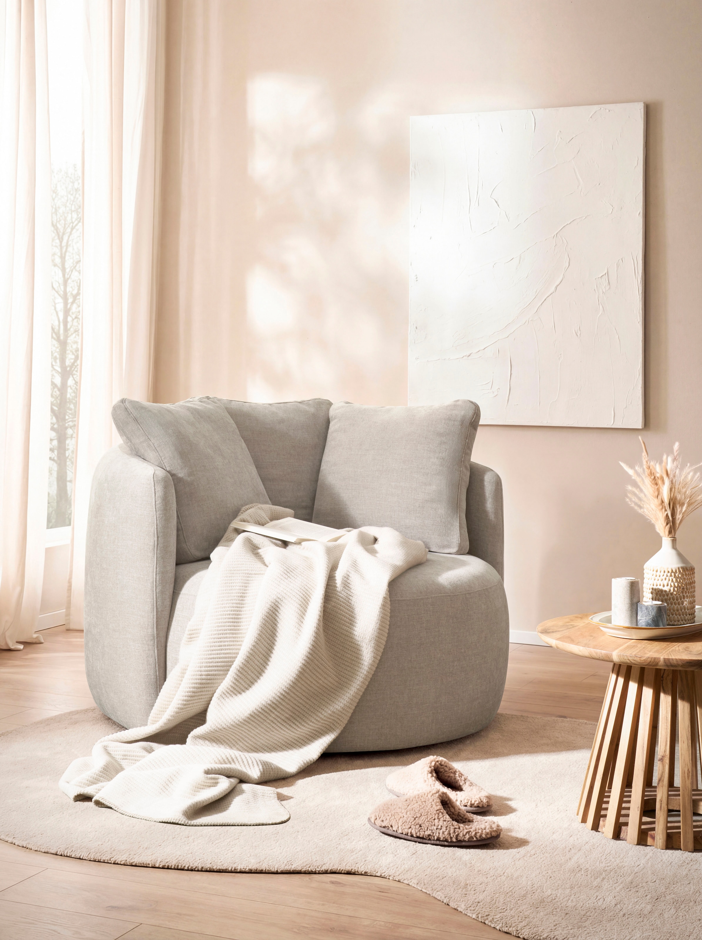 GOODproduct Sessel »Kaarl, moderner Rundsessel, Loungesessel, Loveseat« Webstoff, in fünf Farben, inkl. Rückenkissen, zeitloses Design