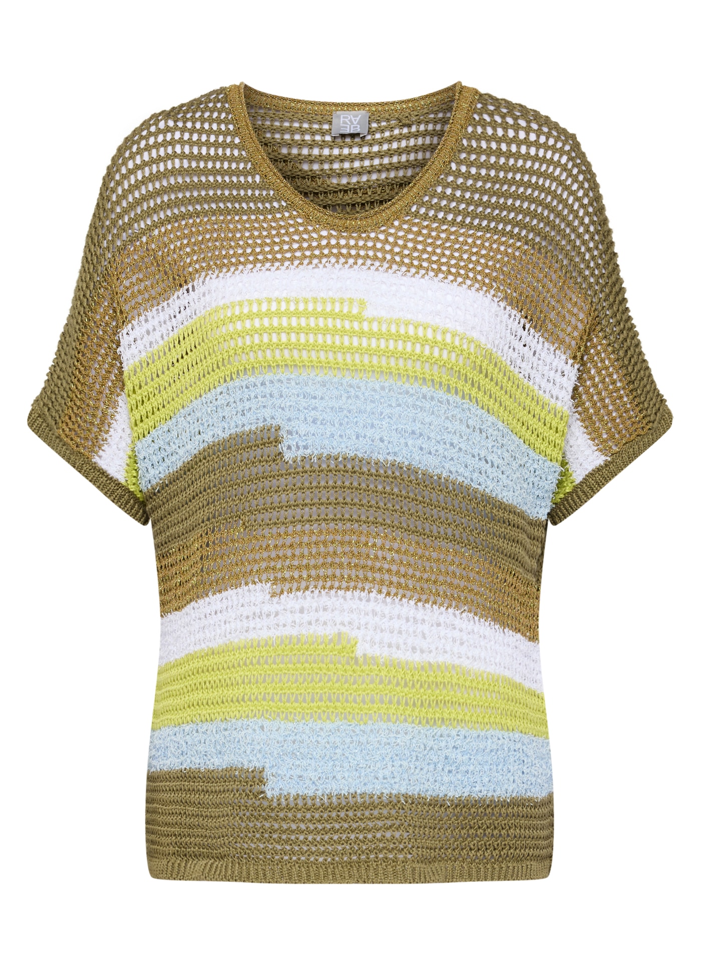 Rabe Pull en tricot Halbarm mit Colorblocking-Streifen und im Häkel-Look