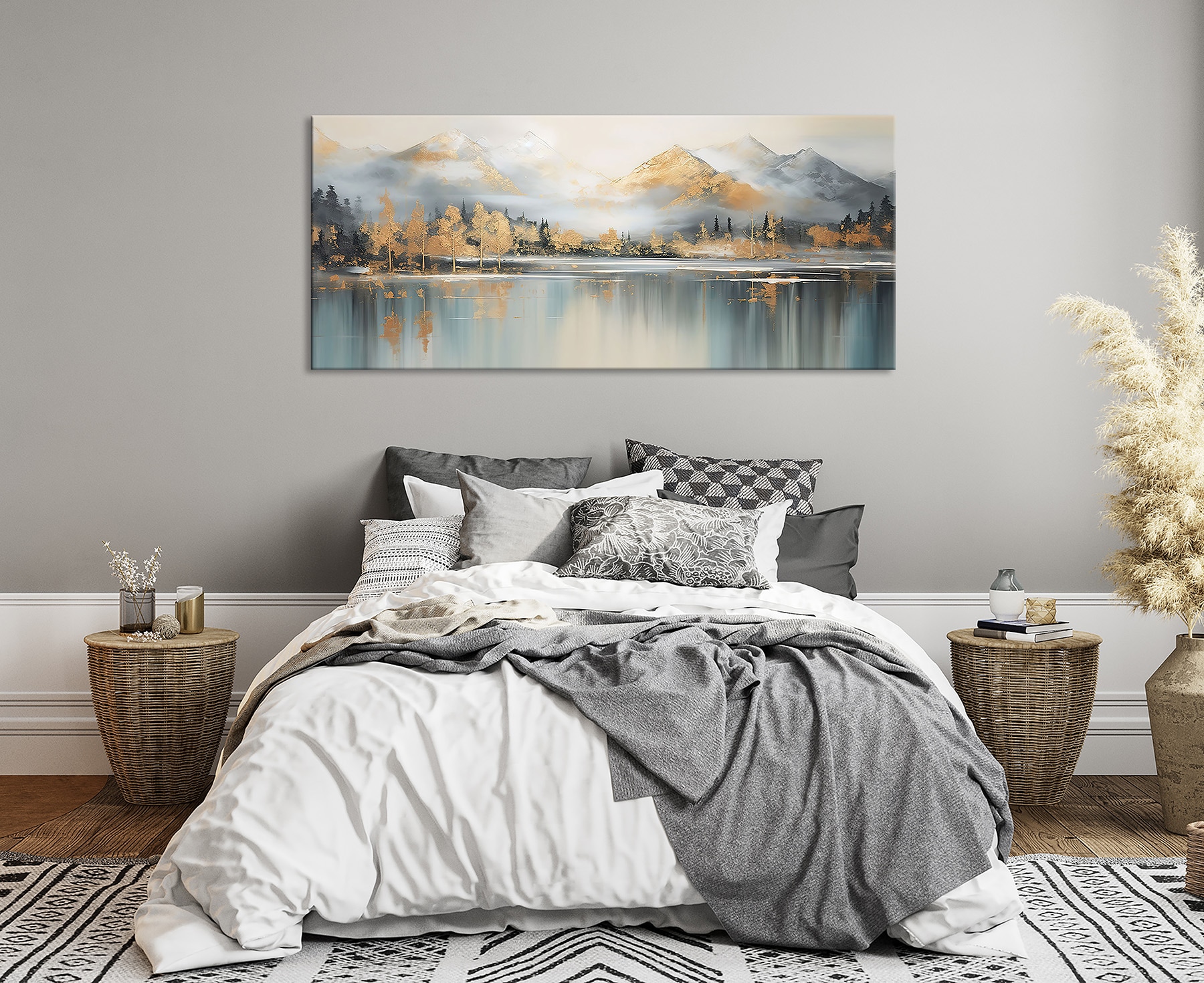 Bönninghoff Tableau sur toile »Wandbild BERGE UND SEE XXL 60x140 cm – Leinwandbild Keilrahmen Deko« Abstrait | Abstrait | Images de forêt | Images marines | Mer | Montagnes | Nature | Paysage 1 cuis tlg. tendu sur châssis