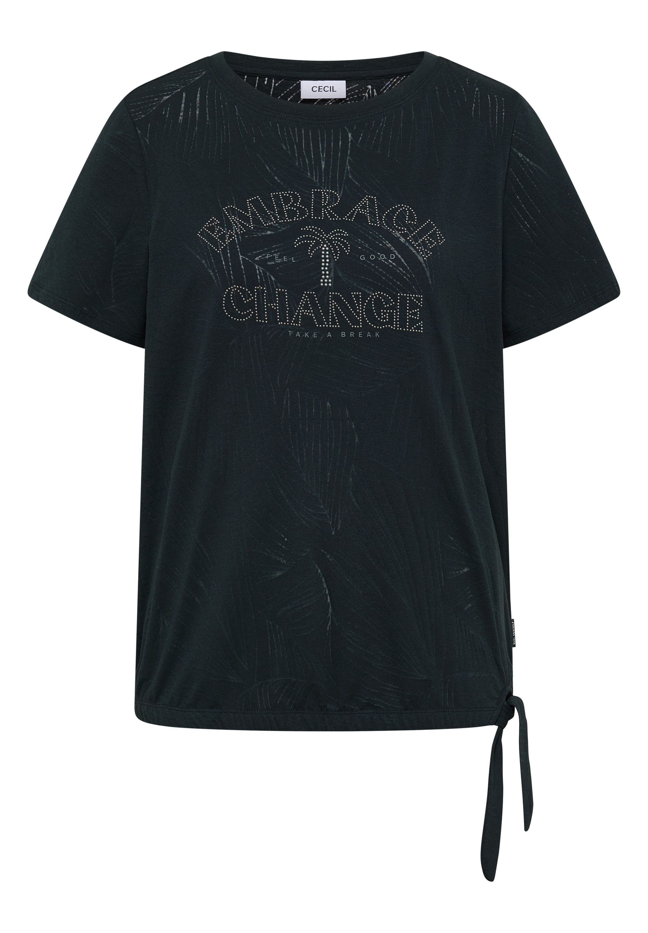 Cecil Shirt à col rond t-shirt d'été en look burnout avec texte