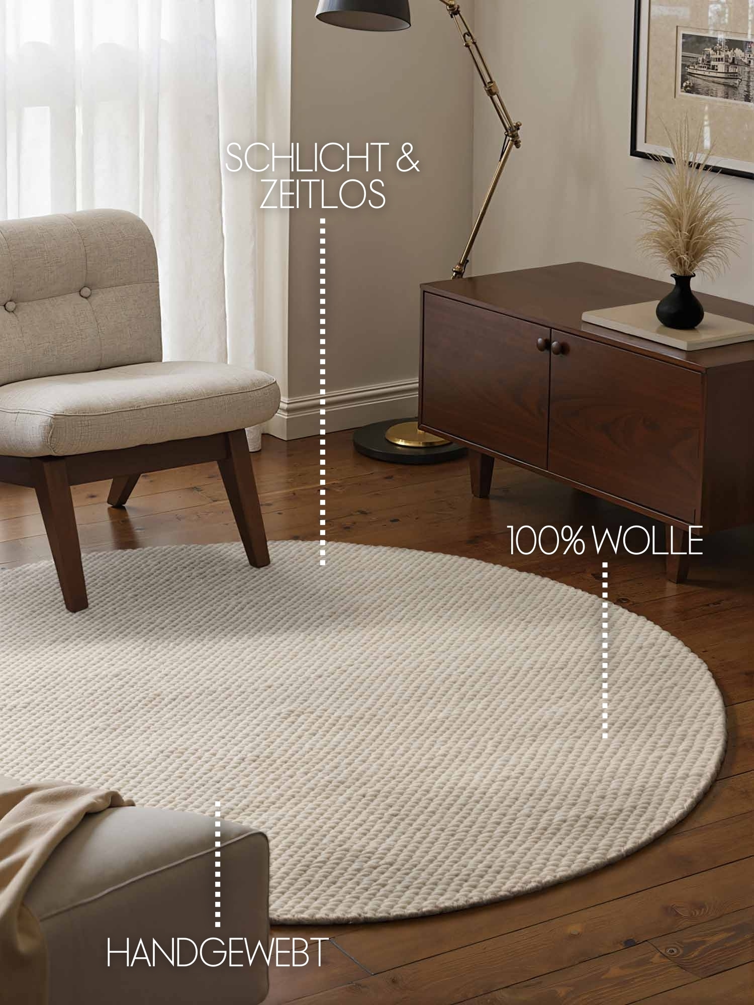 ELLE DECORATION Wollteppich »Beans« rund 10 mm Höhe Handweb Teppich Wolle, Rund, Perlenstruktur, Wohnzimmer, Schlafzimmer