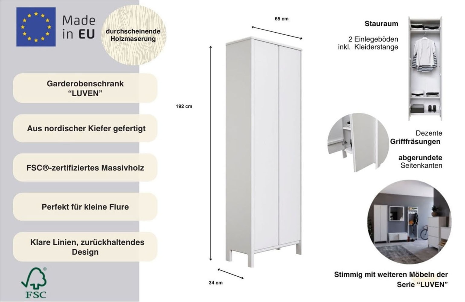 GOODproduct Armoire vestiaire »Luven« FSC®-zertifiziertes Massivholz, Höhe 192 cm