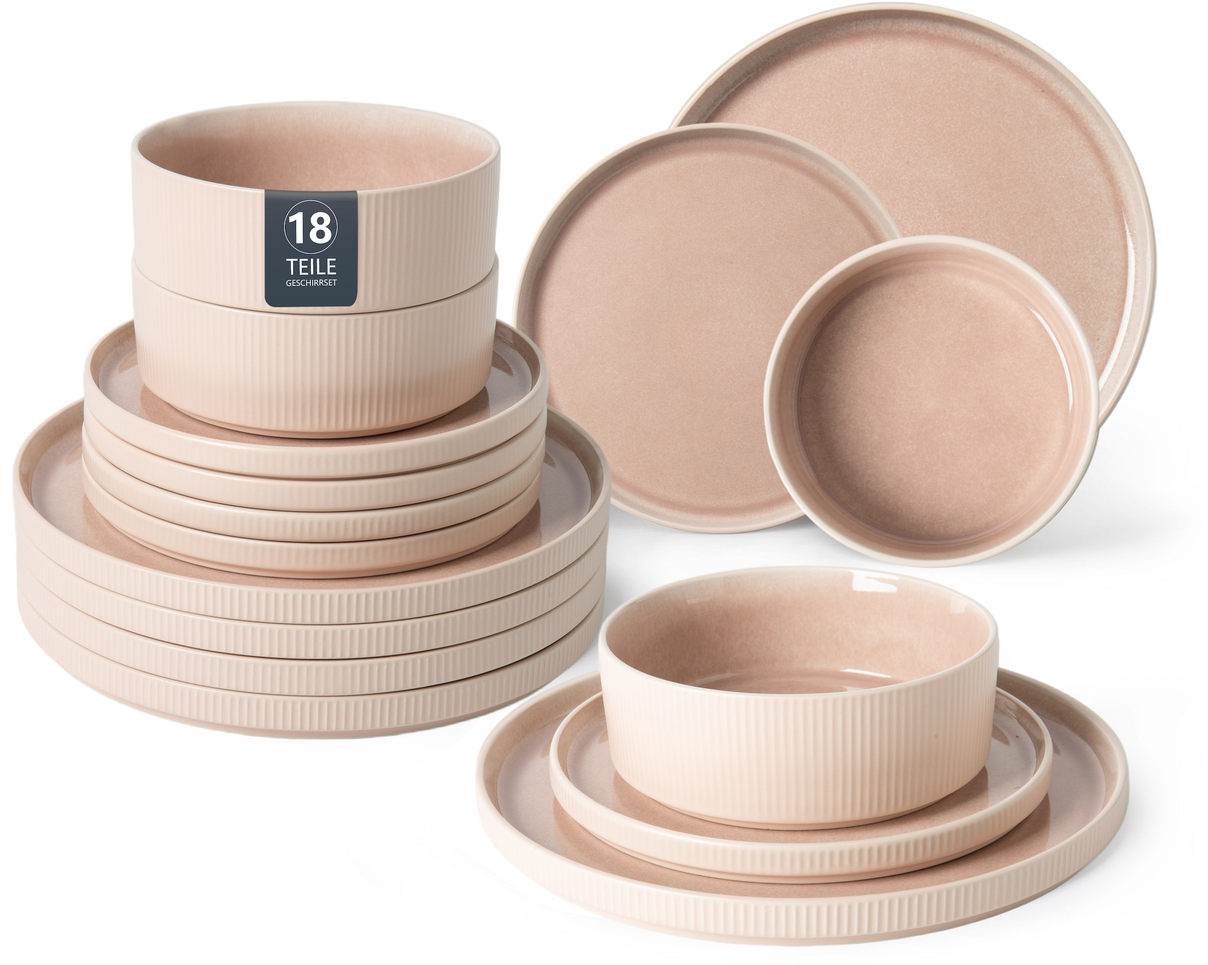 GOODproduct Geschirr-Set »Ylvii, aussen matt, innen reaktiv glasiert« Riffeloptik, spülmaschinenfest und mikrowellengeeignet