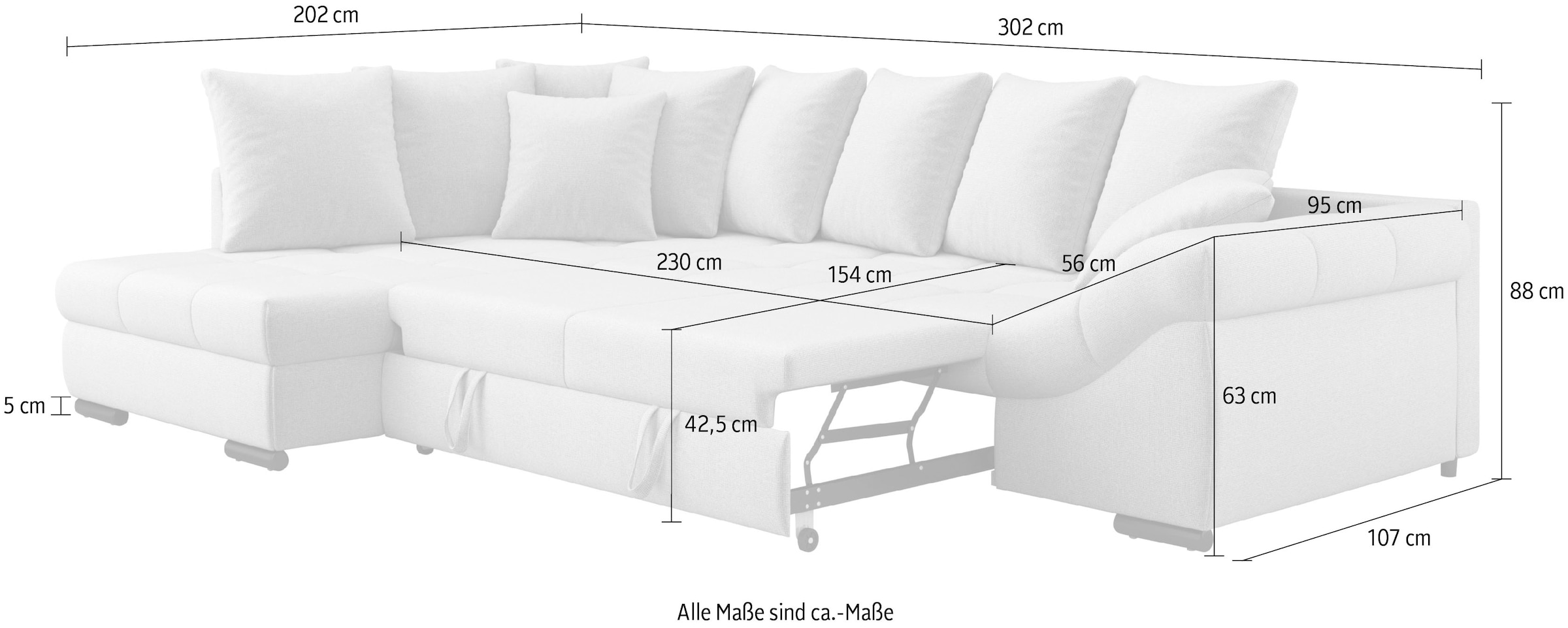 Mr. Couch Canapé d'angle »Pietro, L-Form, mit Bett, wahlweise mit Kaltschaum« mit Bett und wahlweise mit Kaltschaum