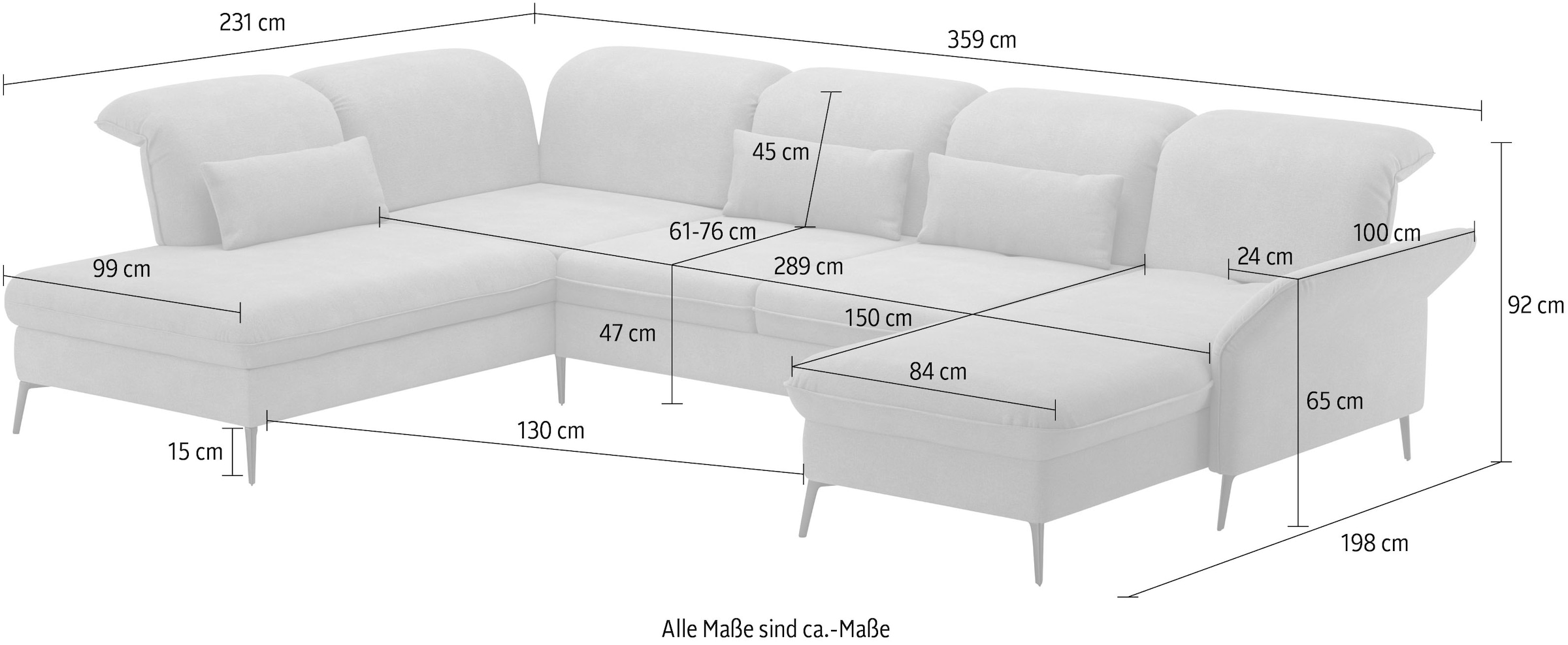 sit&more Paysage de salon »Emely, inkl. Sitztiefenverstellung« wahlweise mit Bettfunktion,Bettkasten,Kopf- & Armteilverstellung