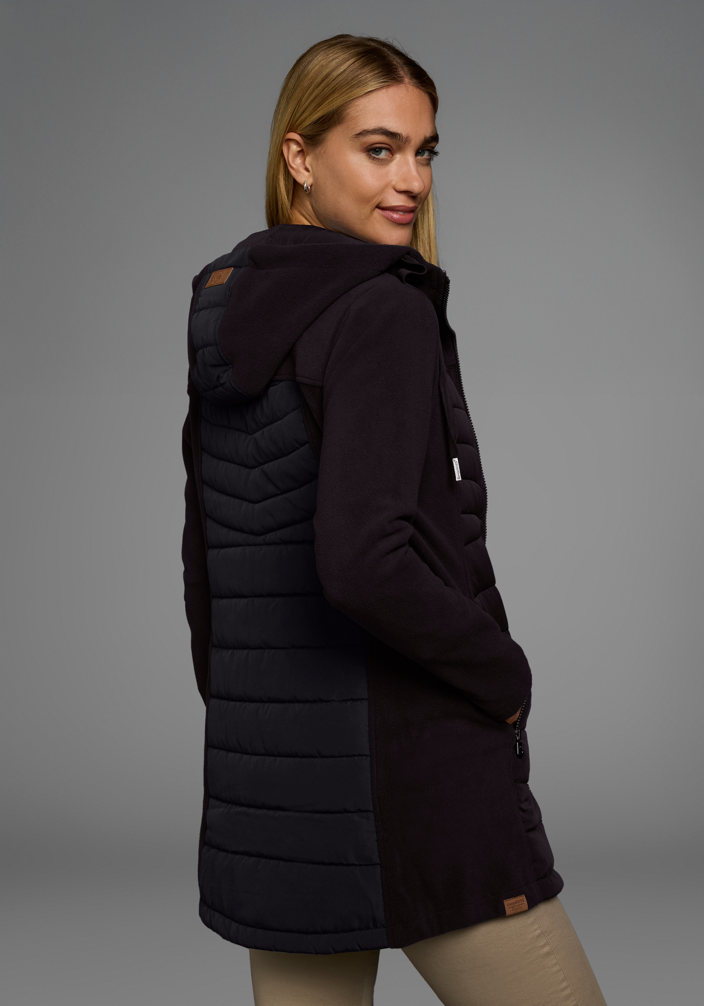 KangaROOS Veste longue mit Kapuze Hybridjacke - Fleecejacke mit wattierten Bereichen