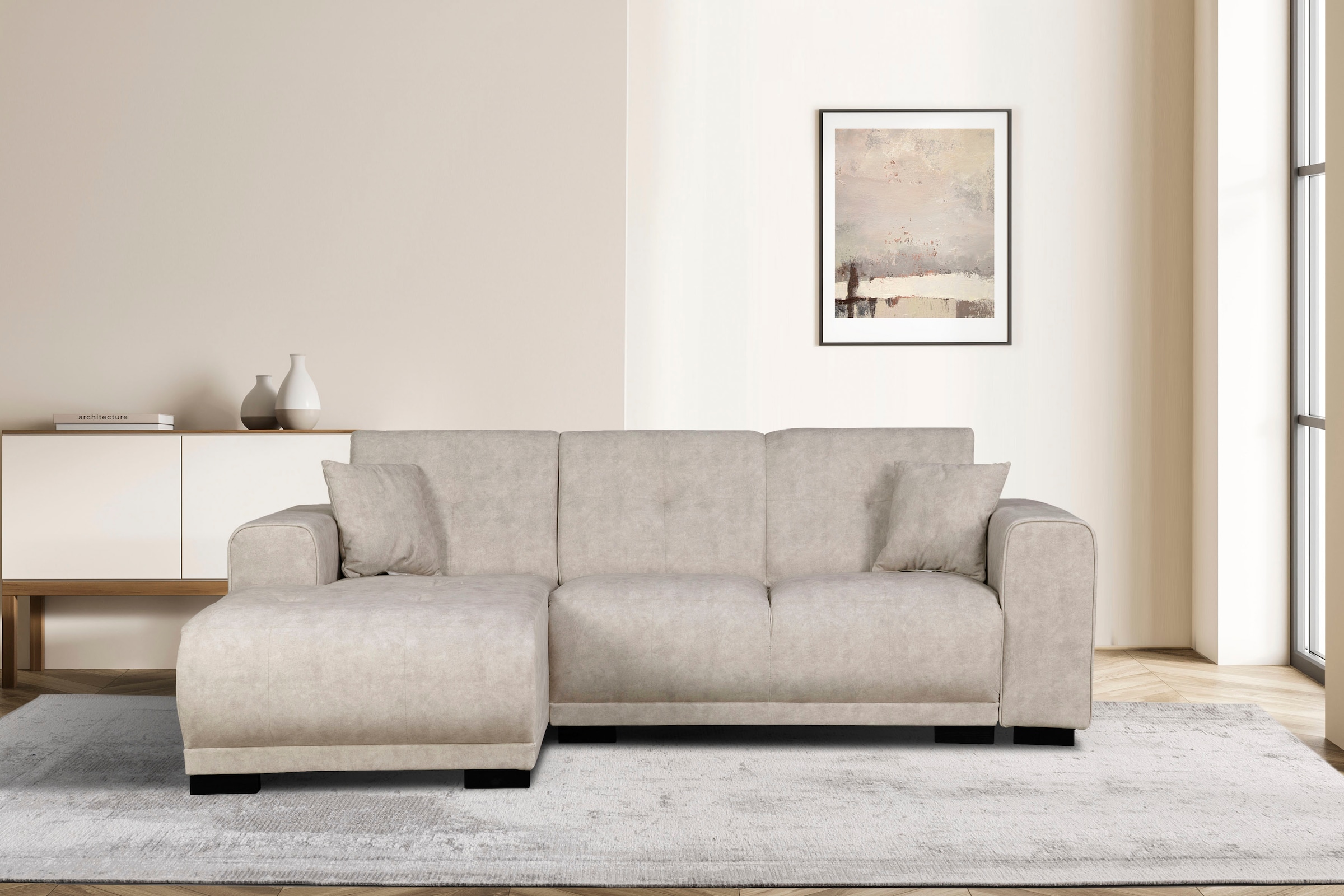 Home affaire Canapé d'angle »Langeland L-Form« incl. 2 Zierkissen, Recamiere wahlweise links oder rechts