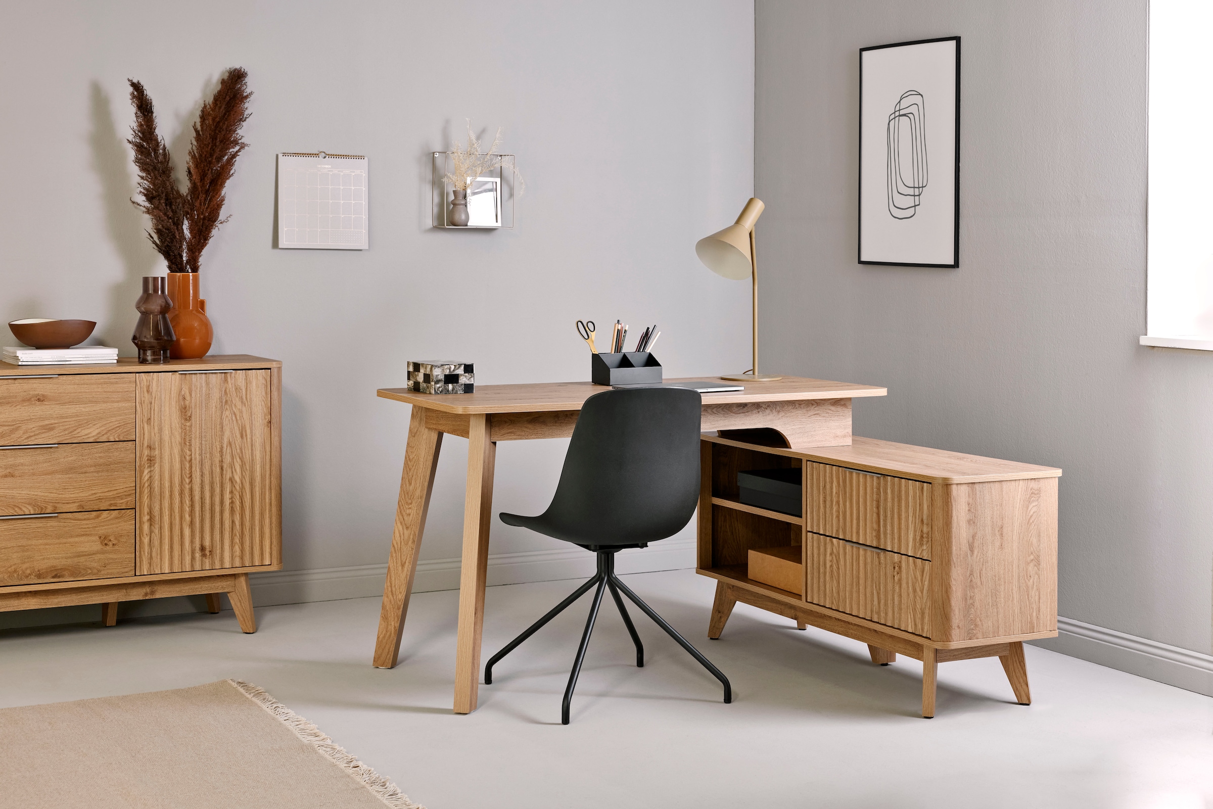 Jahnke Eckschreibtisch »WAVE C 150 E« 1 Stk. tlg. Eckschreibtisch, Fronten in Wellendesign, wechselseitig montierbar