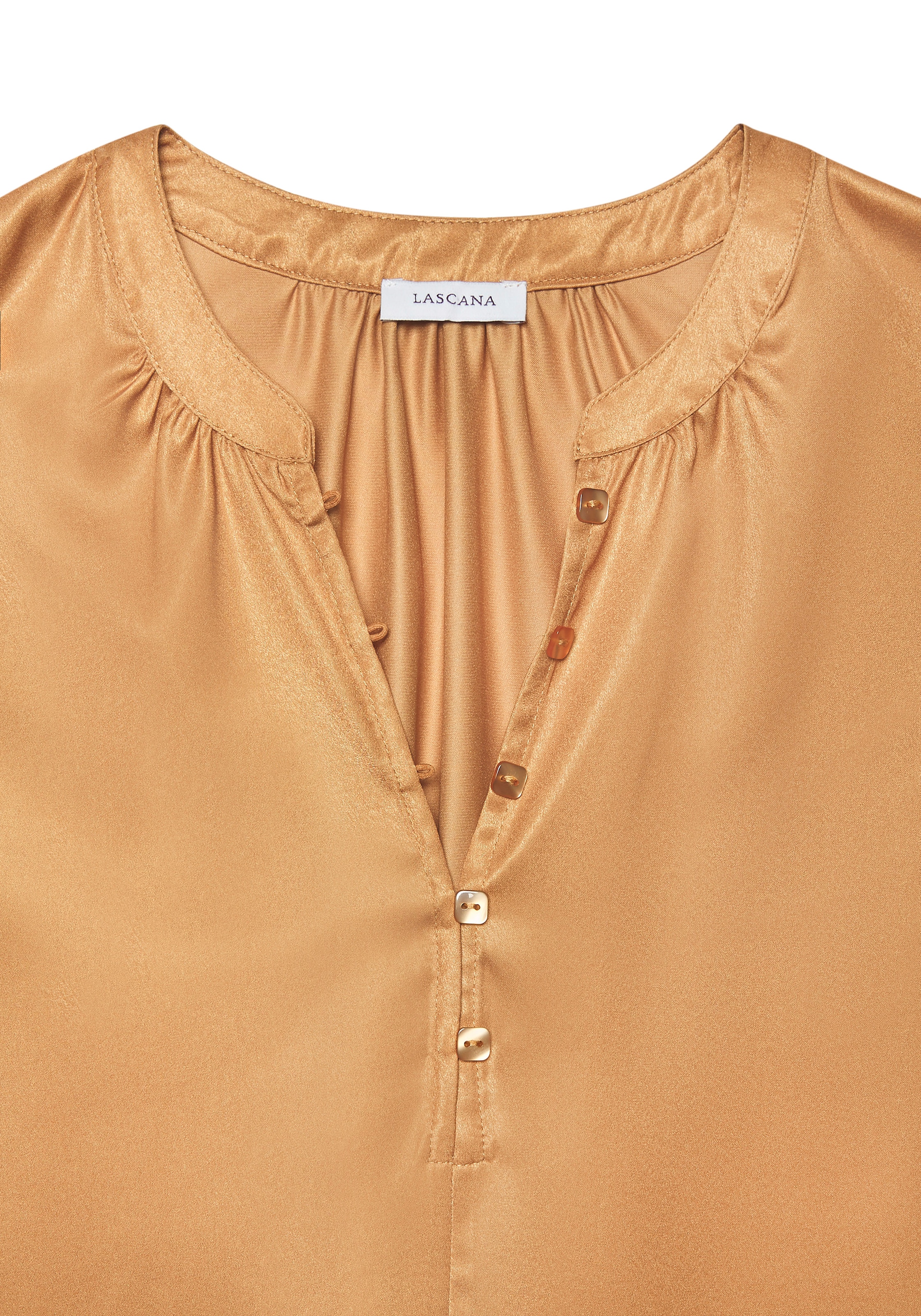 LASCANA Chemise en satin à manches courtes, blouse avec patte de boutonnage partielle, élégante et festive