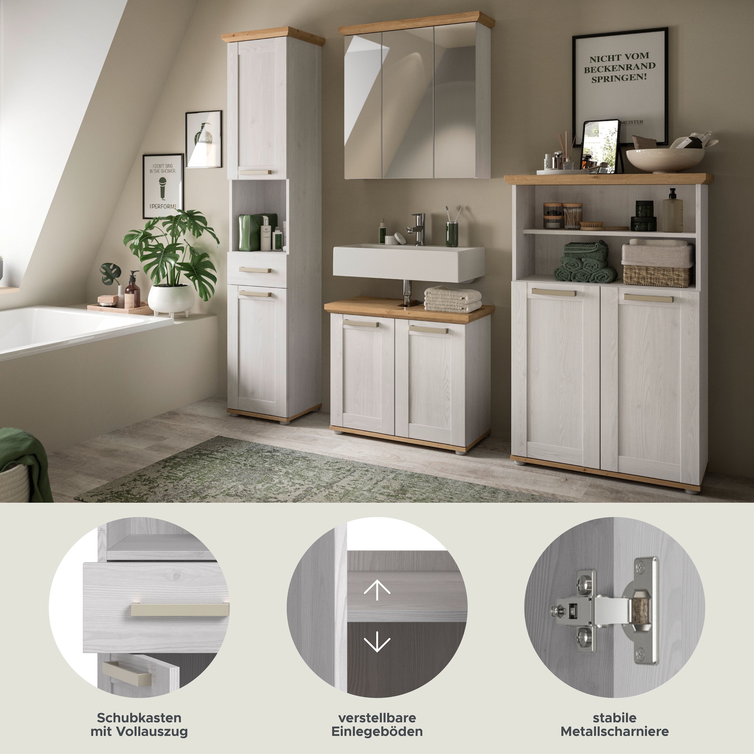 welltime Ensemble de meubles de salle de bain »COSENZA« best. aus: 1Hochschrank, 1Spiegelschrank, 1WBU, 1Midischrank, 4 cuis tlg.
