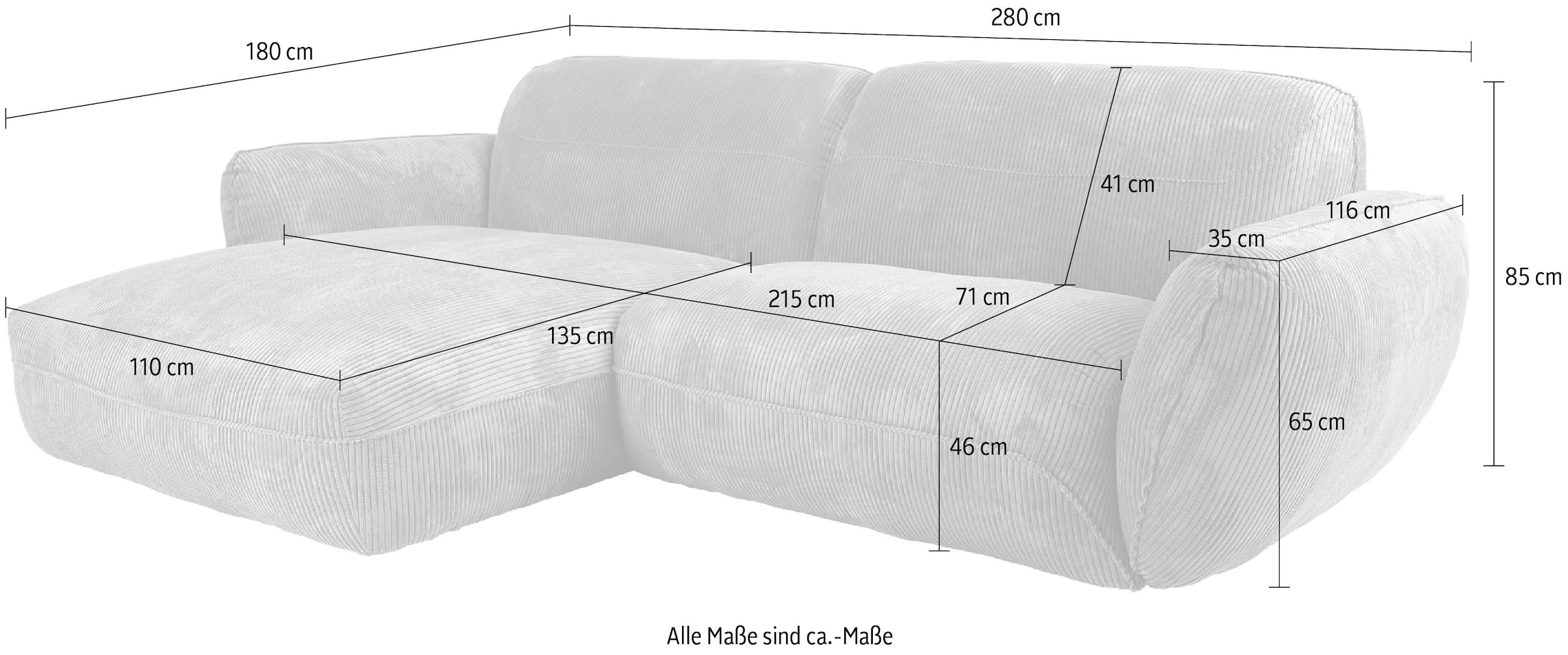 TRENDMANUFAKTUR Canapé d'angle »Be Chilled, modernes Lounge-Design mit stilvoller Kedernaht« avec confort d’assise doux, en velours côtelé de haute qualité à toucher doux