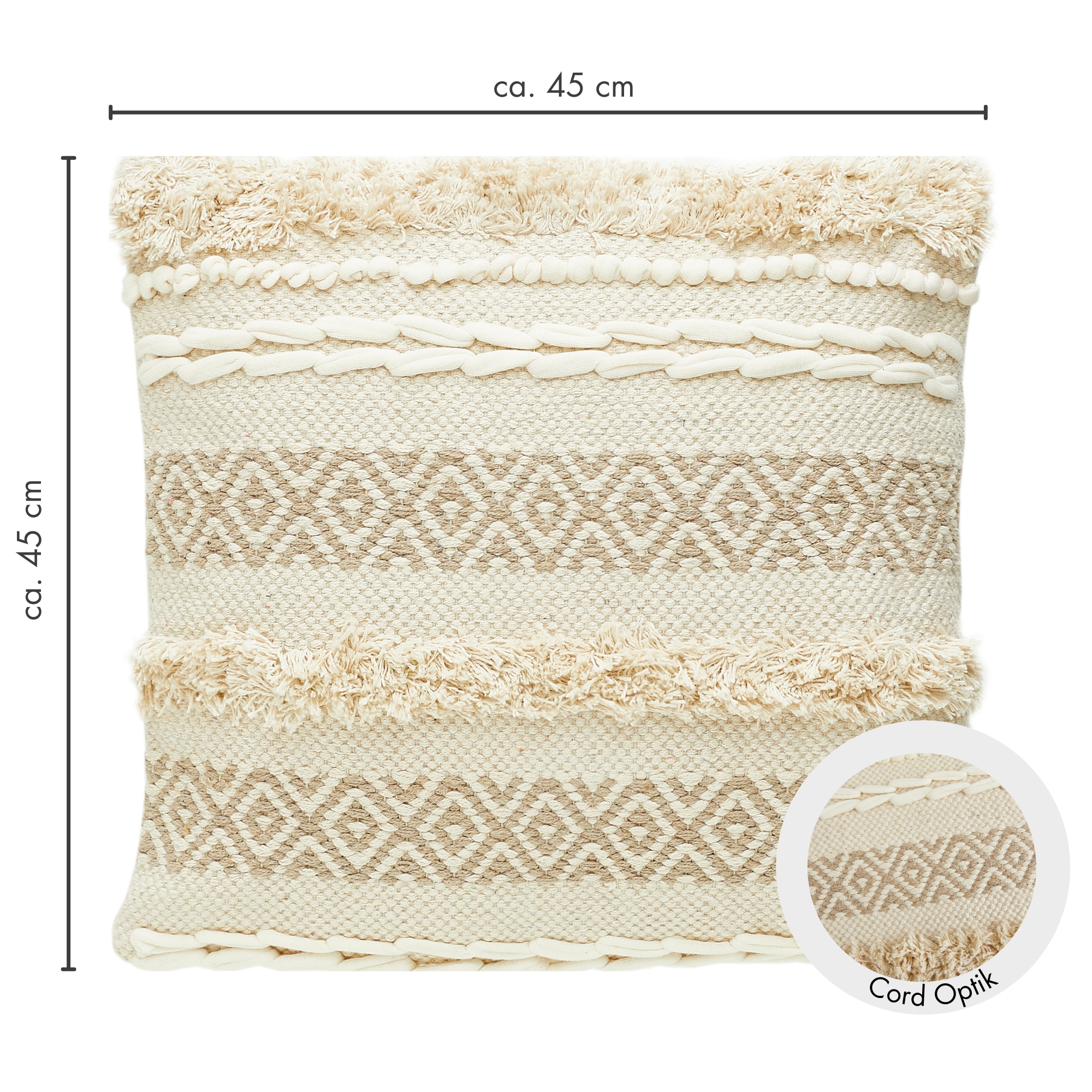 Andiamo Coussin décoratif »Livia« motifs ethniques, rayé, housse de coussin avec rembourrage, carrée, 45x45 cm