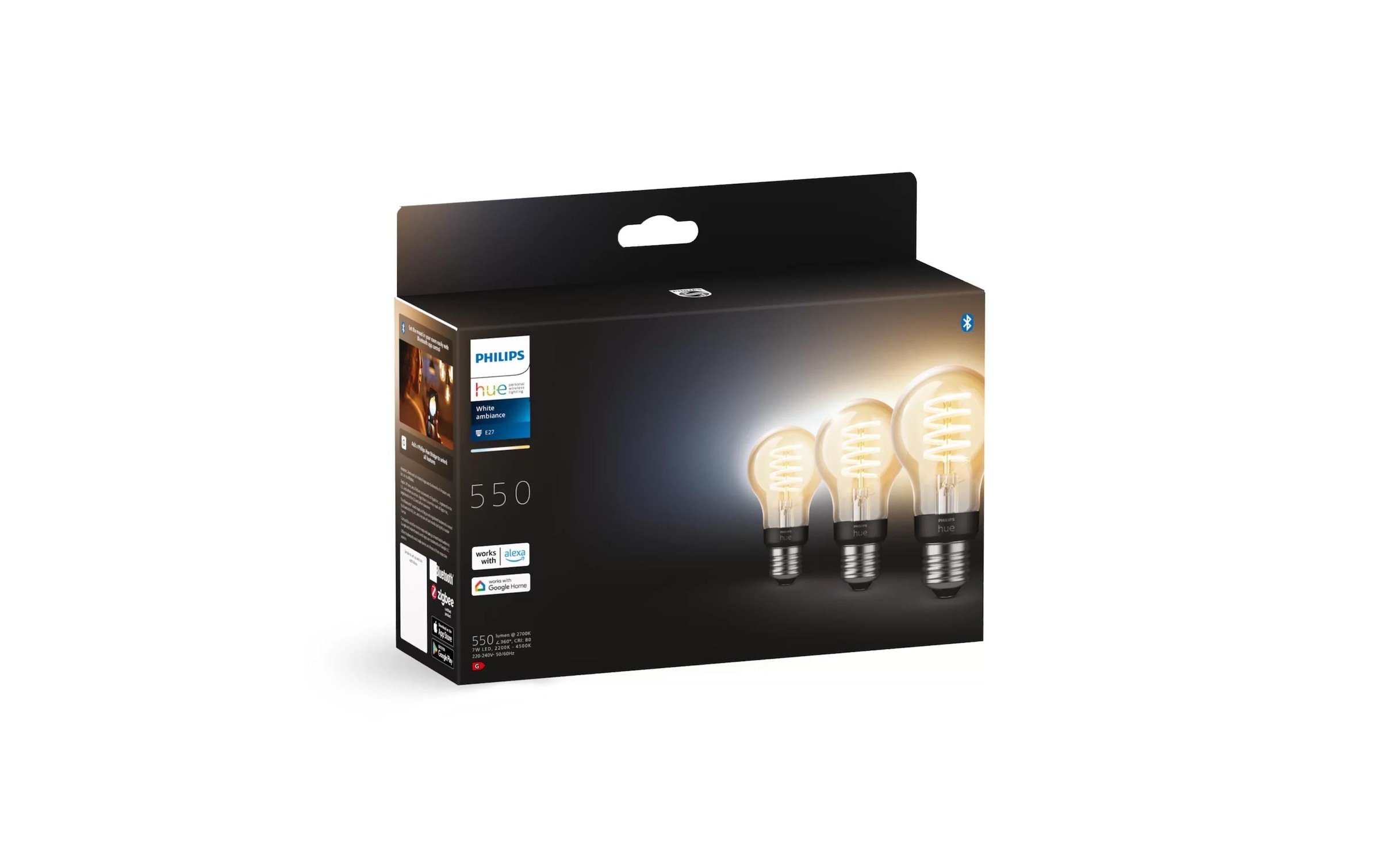 Philips Hue Ampoules LED »E27 - Filament Lampe A60 550 lm 3er-Pack« blanc chaud - blanc froid