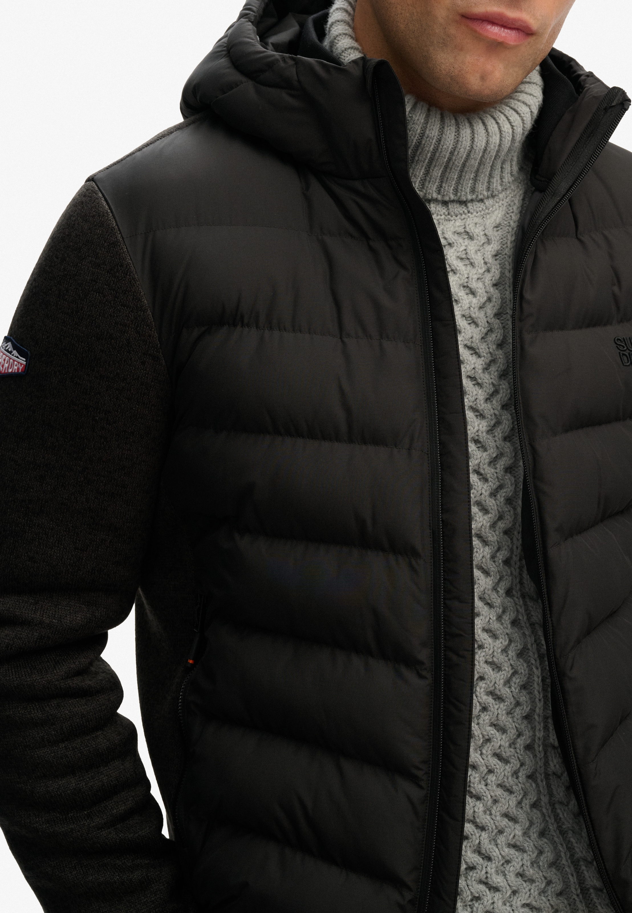 Superdry Steppjacke »HOODED STORM KNIT HYBRID JKT« mit Kapuze