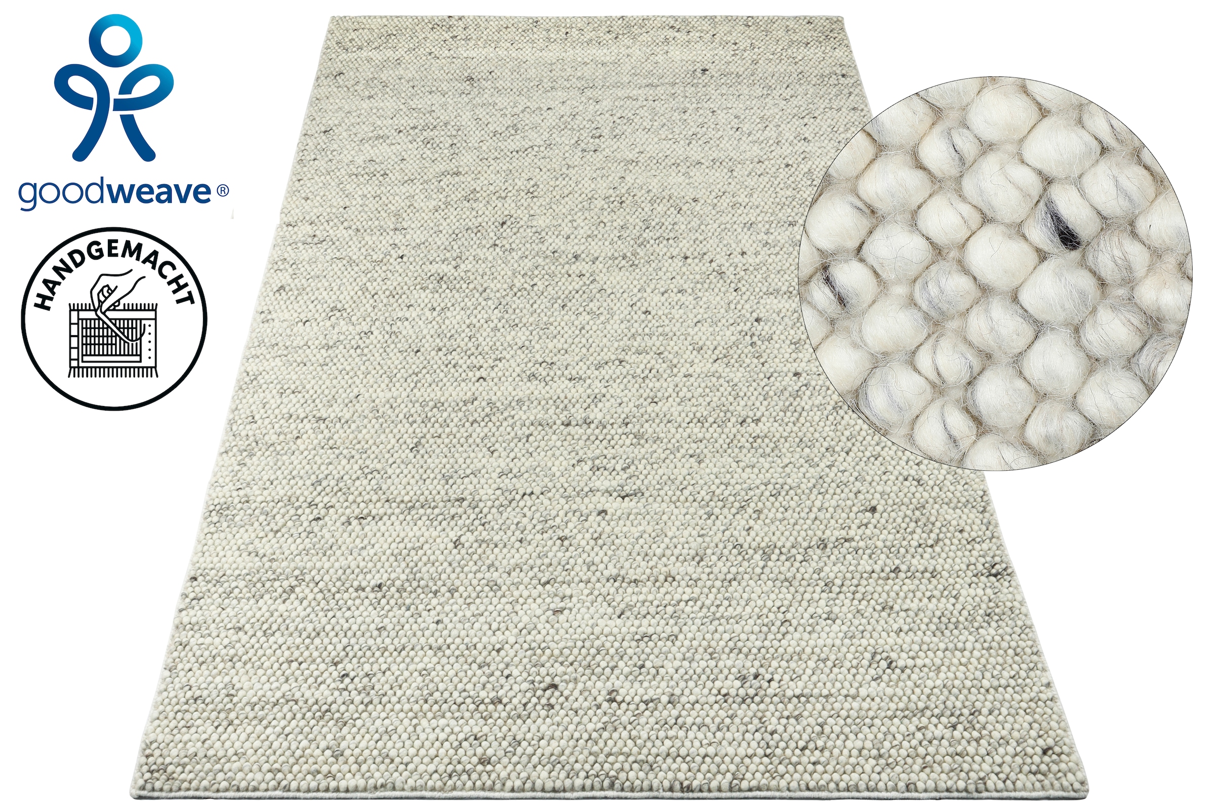 GOODproduct Tapis en laine »Wolly, Wolle« Rectangulaire 14 mm Höhe tissé à la main, tapis tissés à la main, salon, chambre, salle à manger