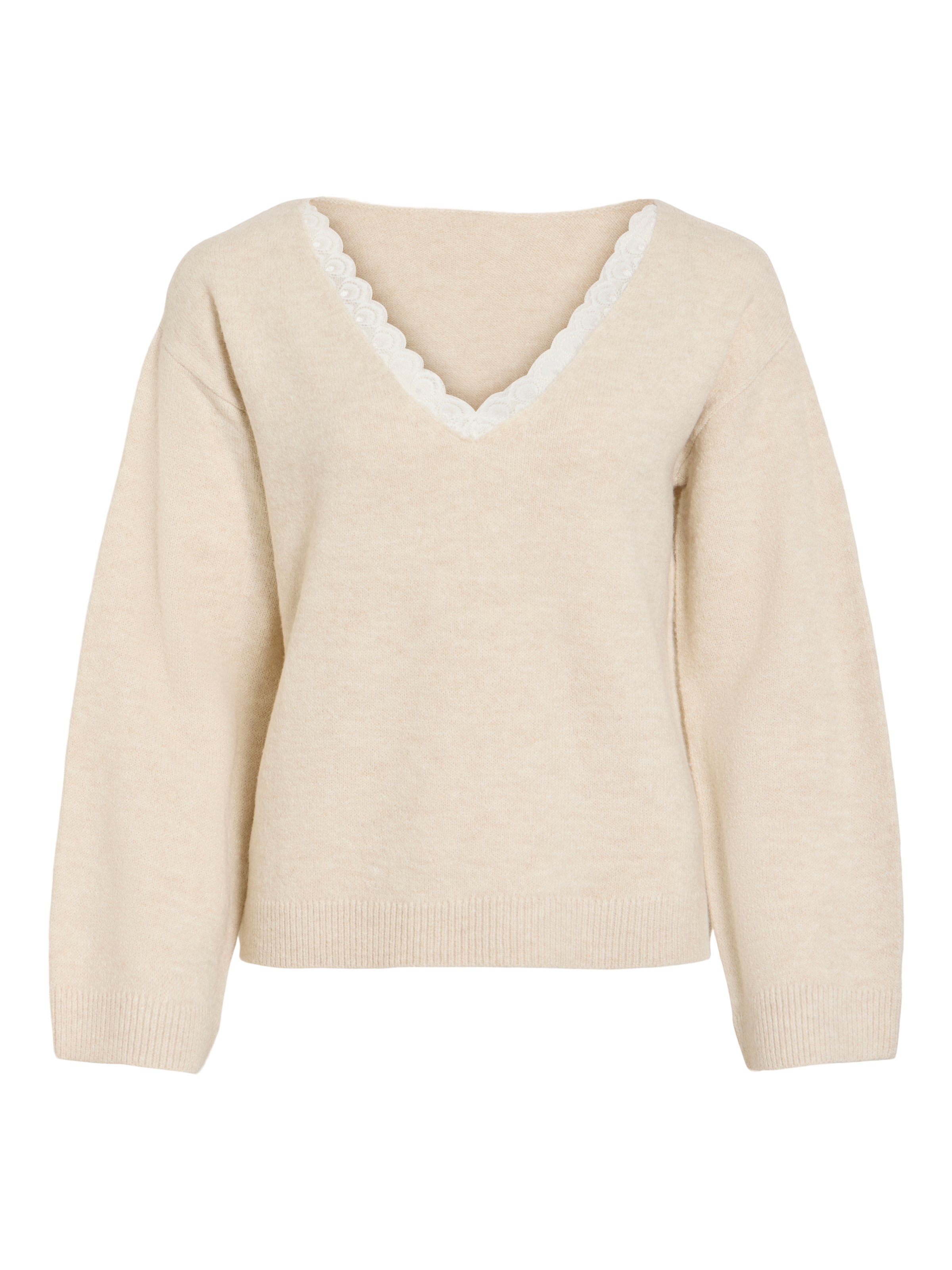 Vila Pull col V »VILIGA L/S V-NECK REV LACE KNIT TOP-NOOS« Mélange de matériaux, détail en dentelle, coupe régulière