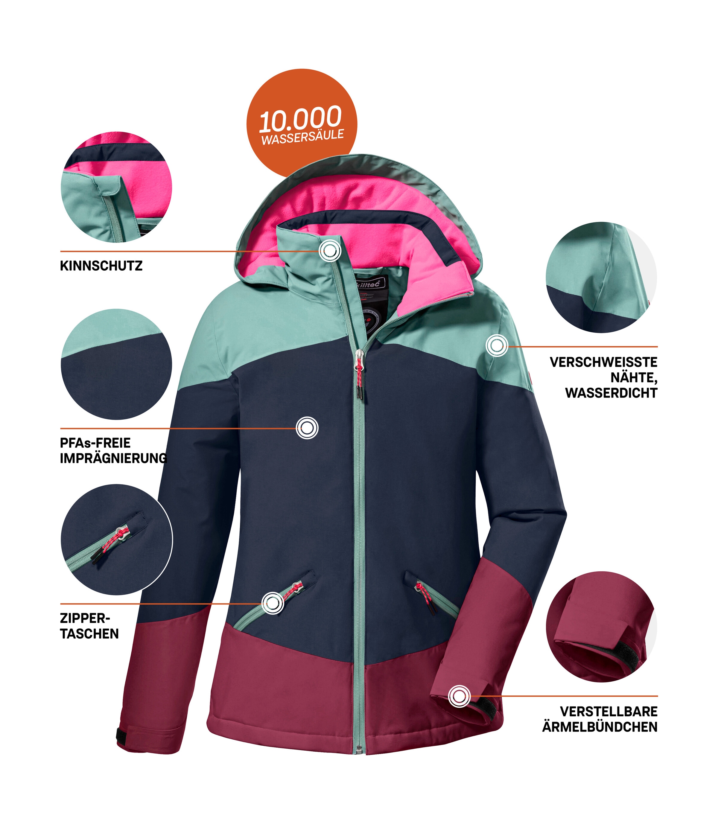 Killtec Outdoorjacke »KOW 195 GRLS JCKT« Wasserdichte Winterjacke mit Colourblock, verstellbaren Details