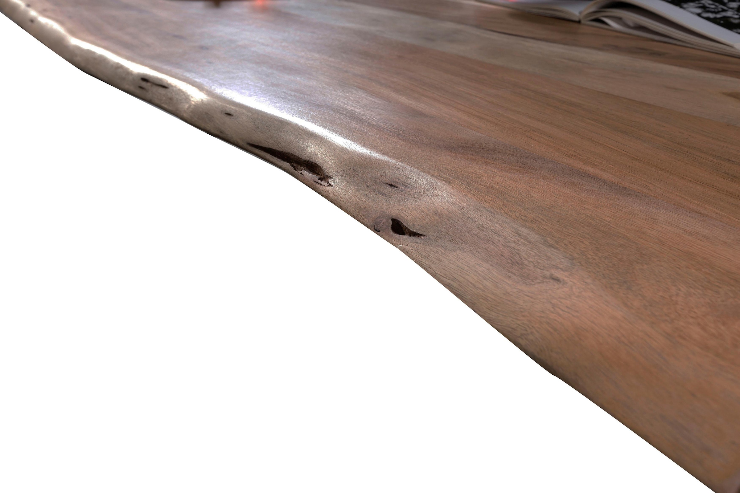 SIT Table de salle à manger »Tartu Akazie Massivholz mit Baumkante & Stahl-Kufengestell« Bord d'arbre naturel rencontre structure en acier type luge