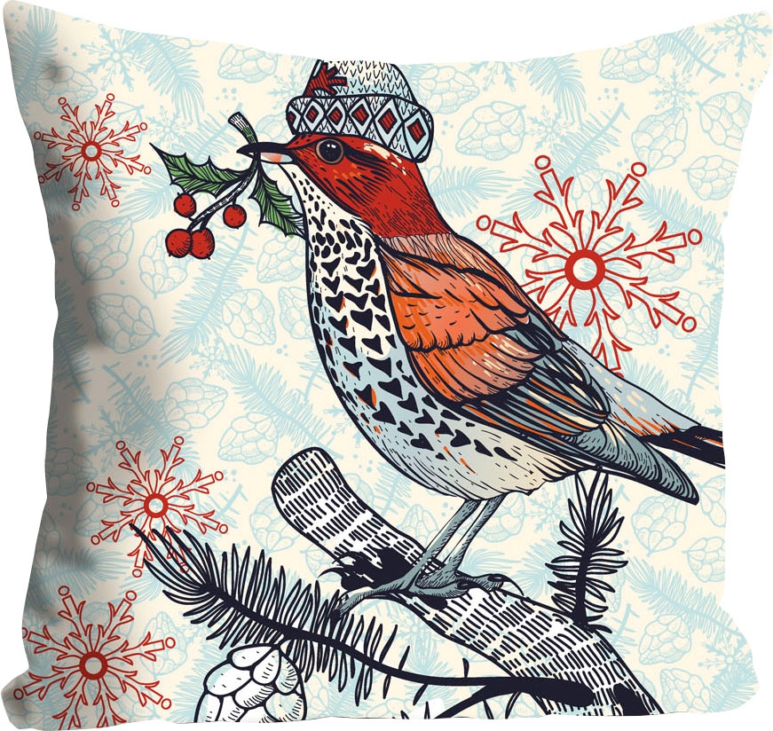 queence Coussin décoratif »Willie« mit einem bunten Vogel mit Mütze