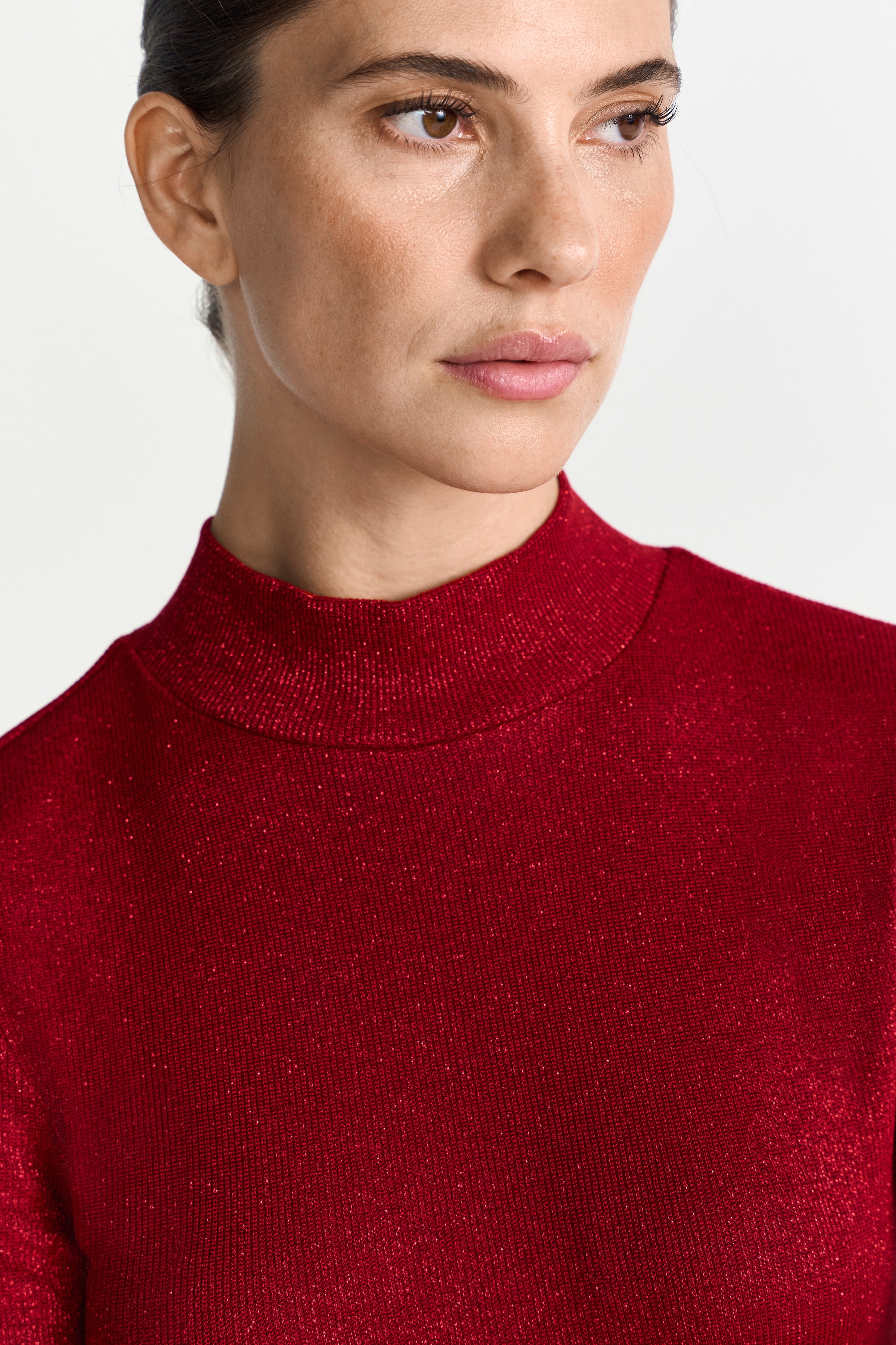 RICHROYAL T-shirt à manches longues mit feinen Glitzerfäden, Stehkragen, figurbetonter Schnitt