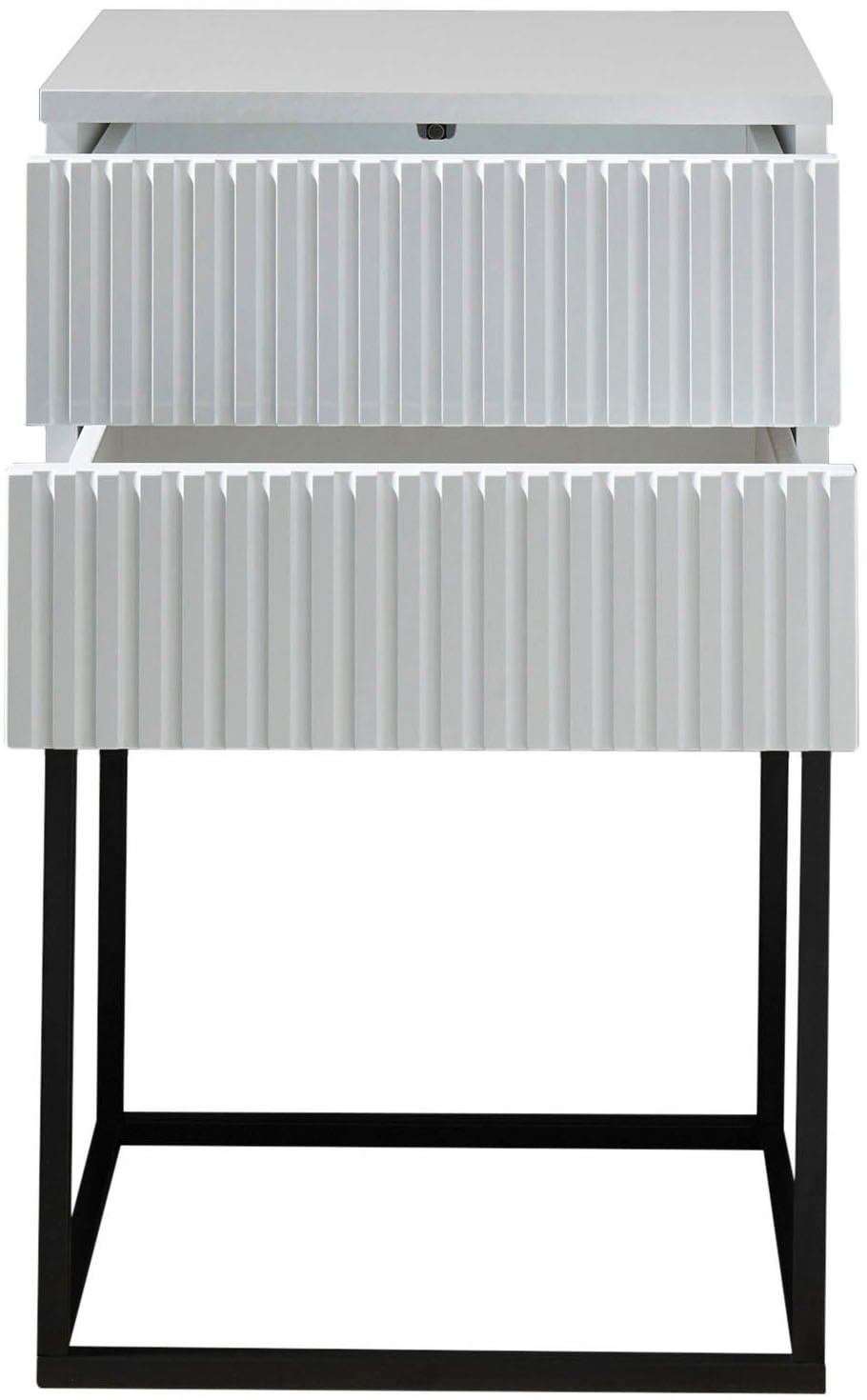 Schlafkontor Table de nuit »Marle Nachtkonsole, Nachtkästchen auf Metall-Fussgestell« Schubkasten in Rillenoptik auf schwarzem Metallgestell