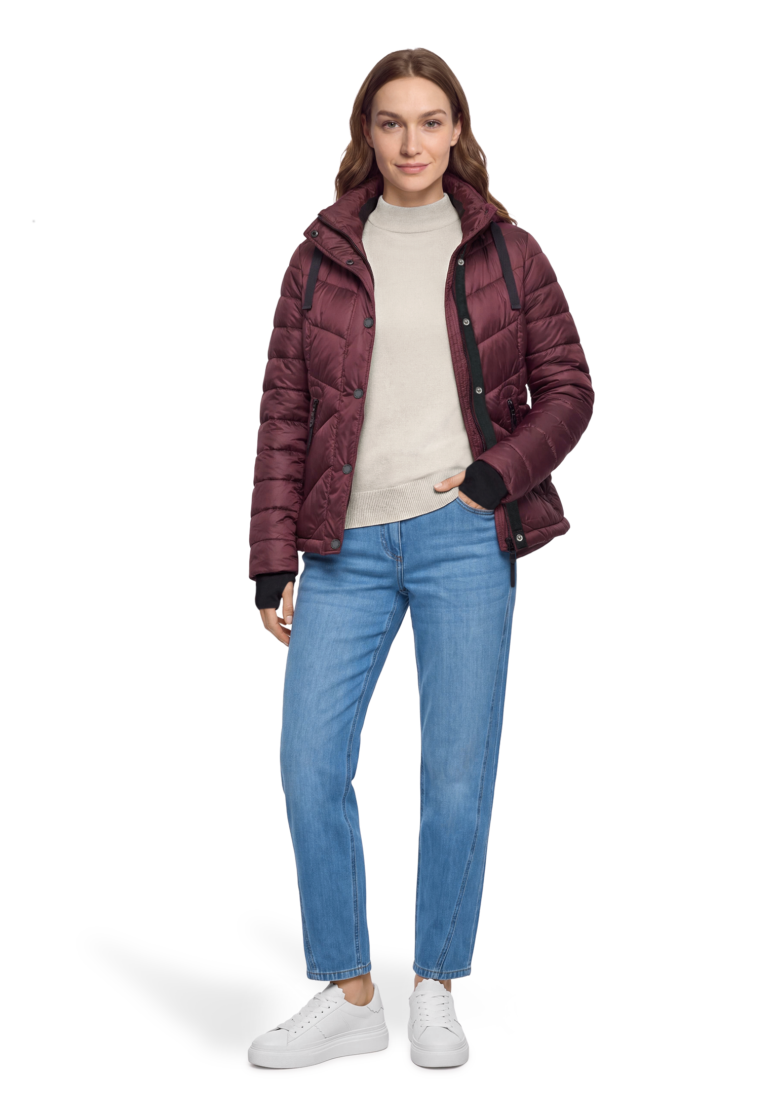 Gil Bret Steppjacke mit Kapuze mit abnehmbarer Kapuze und verdecktem Reissverschluss