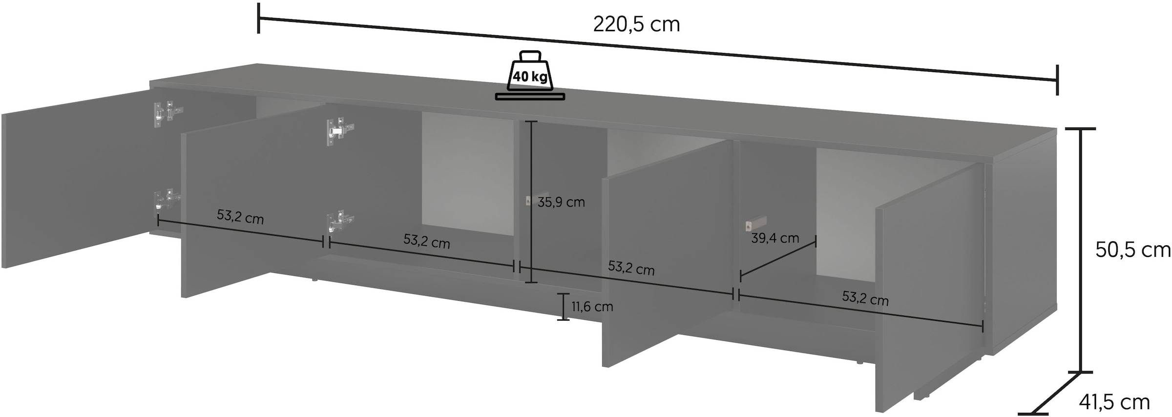 GOODproduct Lowboard »Tatami, Modernes griffloses TV-Board, Breit 220,50cm, TV-Schrank« TV-Schrank, TV-Board mit viel Stauraum, push-to-open-Funktion