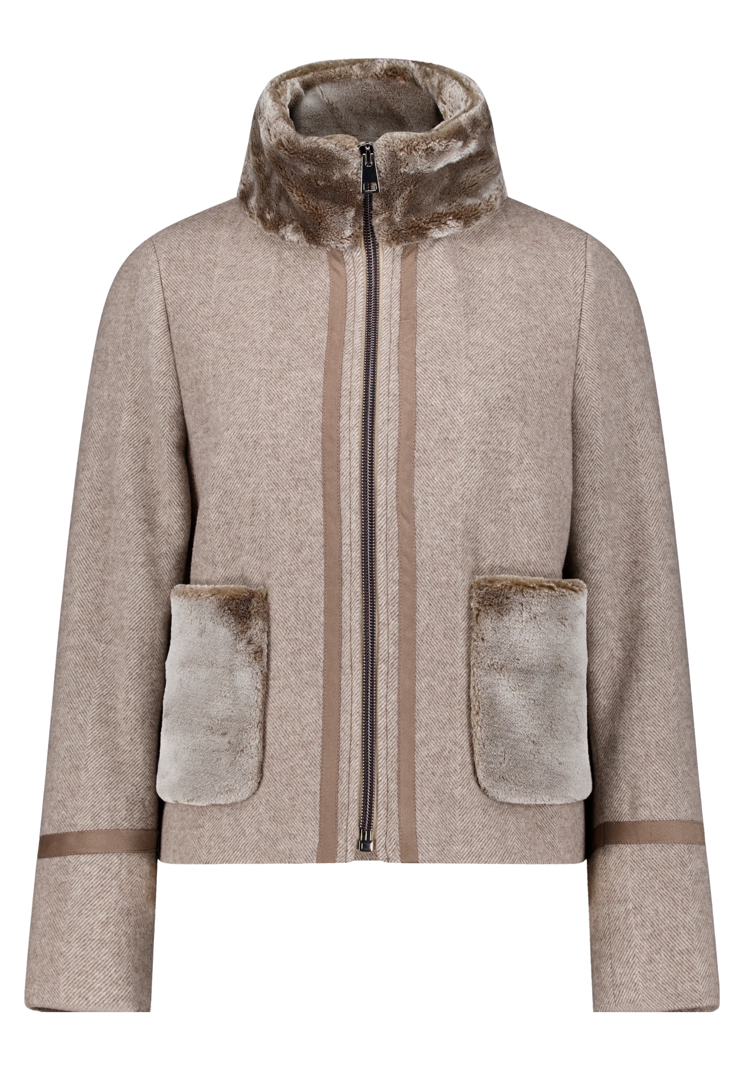 Gil Bret Fellimitatjacke ohne Kapuze mit Reissverschluss und aufgesetzten Fell-Taschen /mit Wolle
