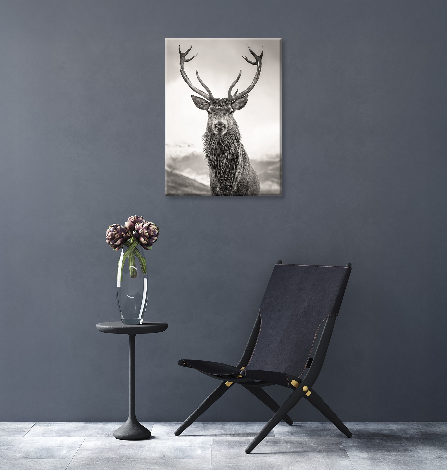 Bönninghoff Tableau sur toile »Wandbild HIRSCH 46x61 cm – Leinwandbild Keilrahmen Deko modern« Cerf 1 cuis tlg. tendu sur châssis