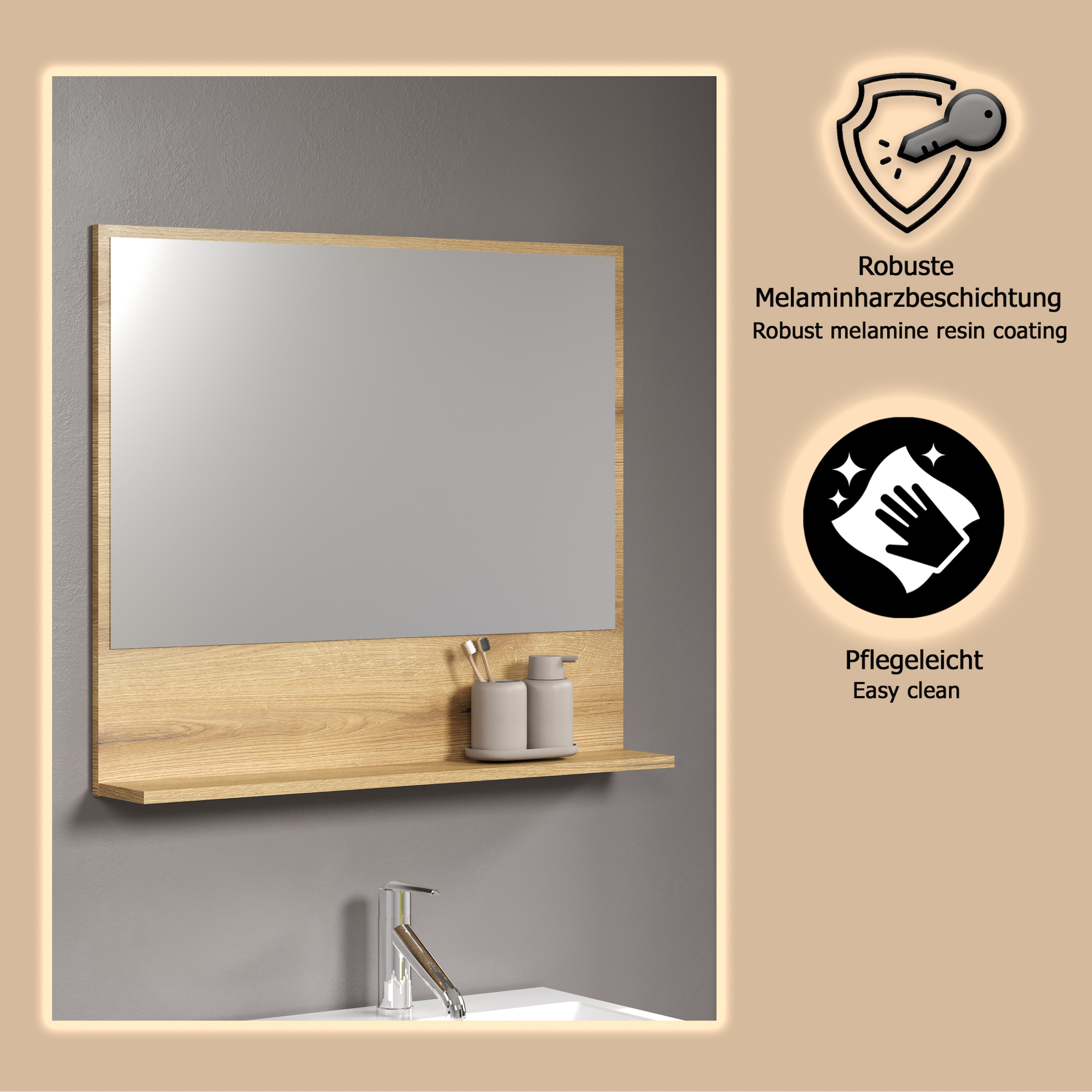 welltime Miroir de salle de bain »Amrum« Wandspiegel mit Ablage - (B/T/H) wahlweise 60 bis 80/14/74 cm
