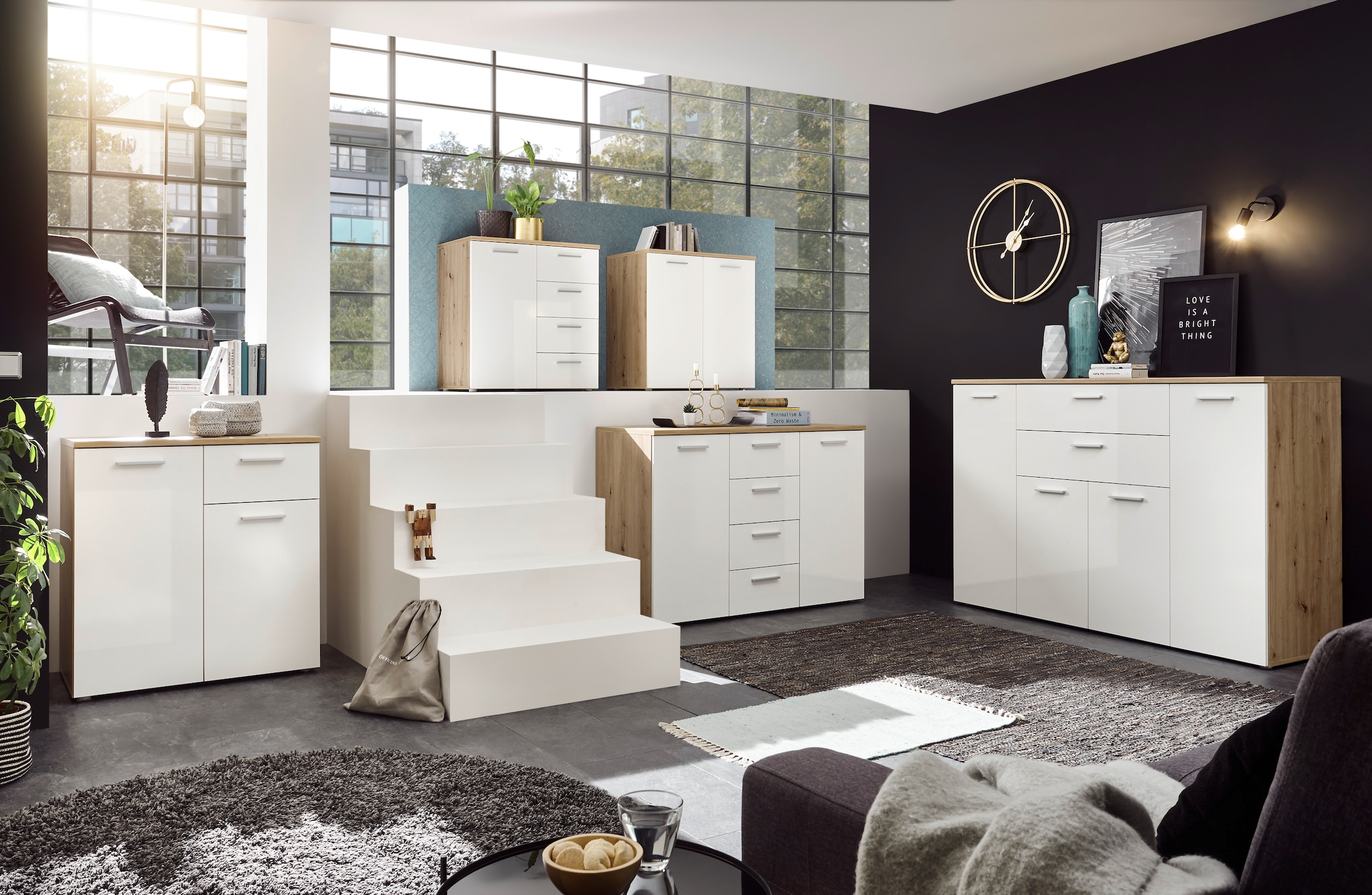 HBZ Kommode »Pablo weiss Glanz, BxHxT 152x106x50 cm« Kommode mit 4 Türen, 2 Schubkästen, 5 Einlegeböden verstellbar