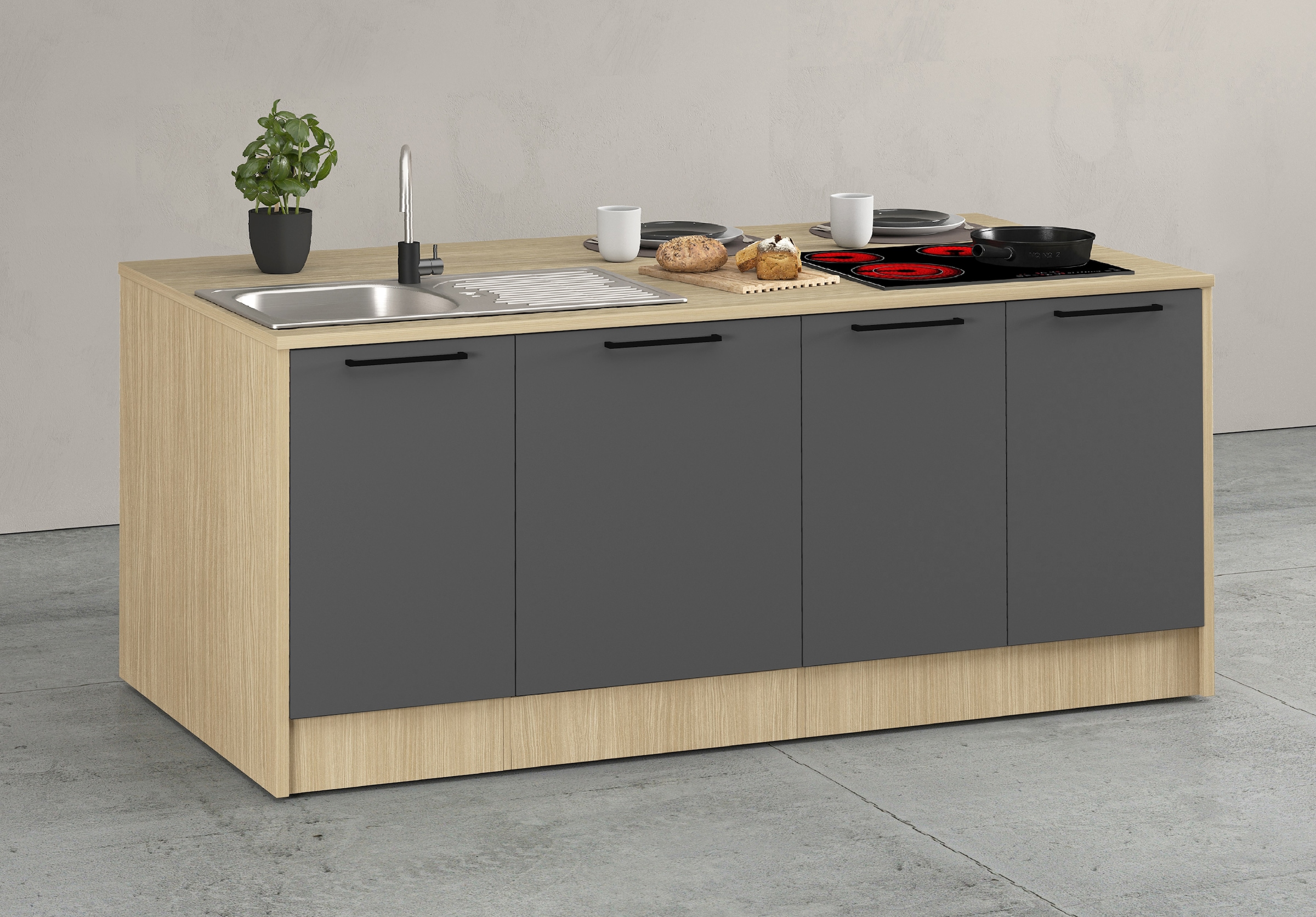 KOCHSTATION Ilot de cuisine »KS-Luna Breite 200 cm, Höhe 90 cm« Breite 200 cm, wahlweise mit Hanseatic-E-Geräten