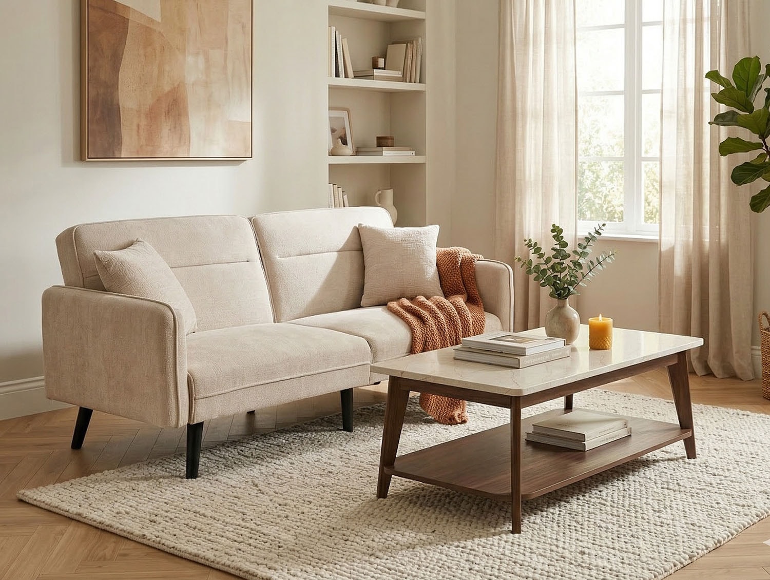 Jahnke Table basse »SIXTY COFFEE« table basse, 2 niveaux, style scandinave, aspect noyer et marbre, largeur : 110 cm