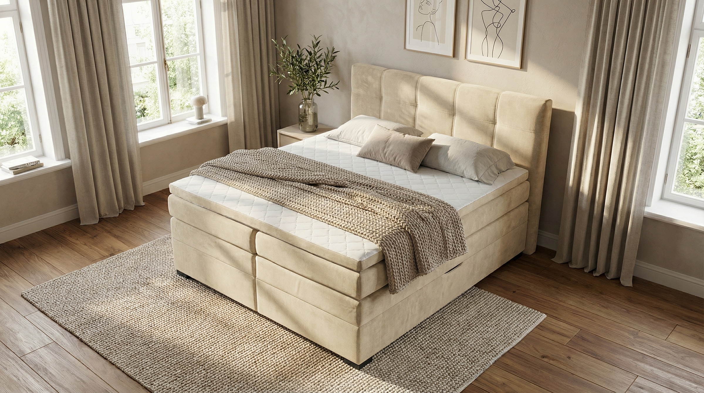 ED EXCITING DESIGN Lit boxspring »Fanes mit Komforteinstiegshöhe von 73cm« erhältlich in 180x200cm, inkl. Bettkasten und 7cm Visco-Topper