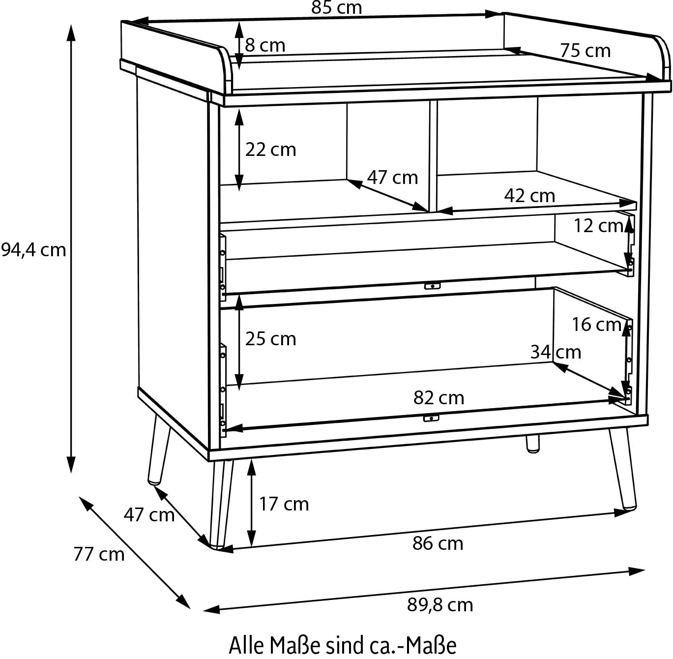 FORTE Commode à langer »Whenua« Matelas à langer, bord relevé, bicolore, rangement ouvert, compartiments etc. 89,8 cm