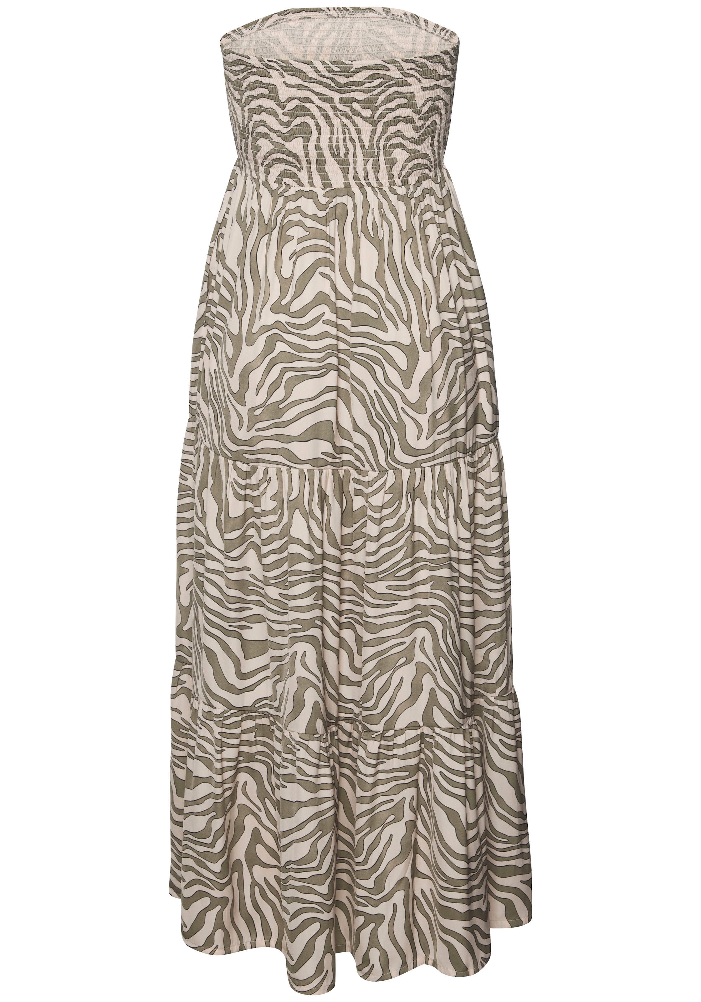 LASCANA Bandeaukleid Seitennahttaschen mit Animaldruck, schulterfreies Maxikleid, Sommerkleid mit Taschen