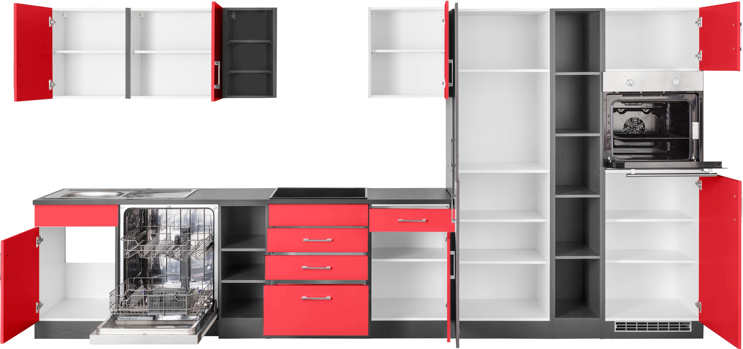 KOCHSTATION Kitchenette »KS-Paris – Küchen mit einzigartigen Fotomotiven auf den Fronten« largeur 400 cm, au choix avec appareils électriques et induction