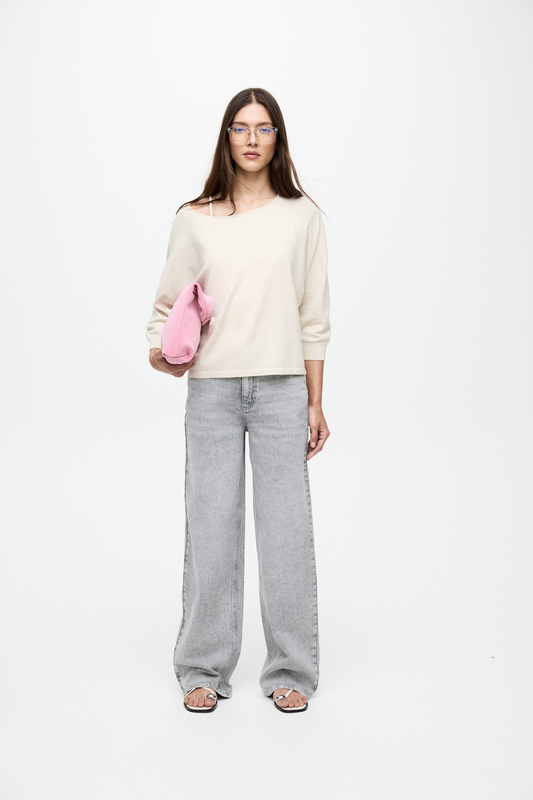 Vila Pull à manches 3/4 »VIMALU BOATNECK 3/4 SLEEVE KNIT TOP-NOOS« Materialmix, loose fit