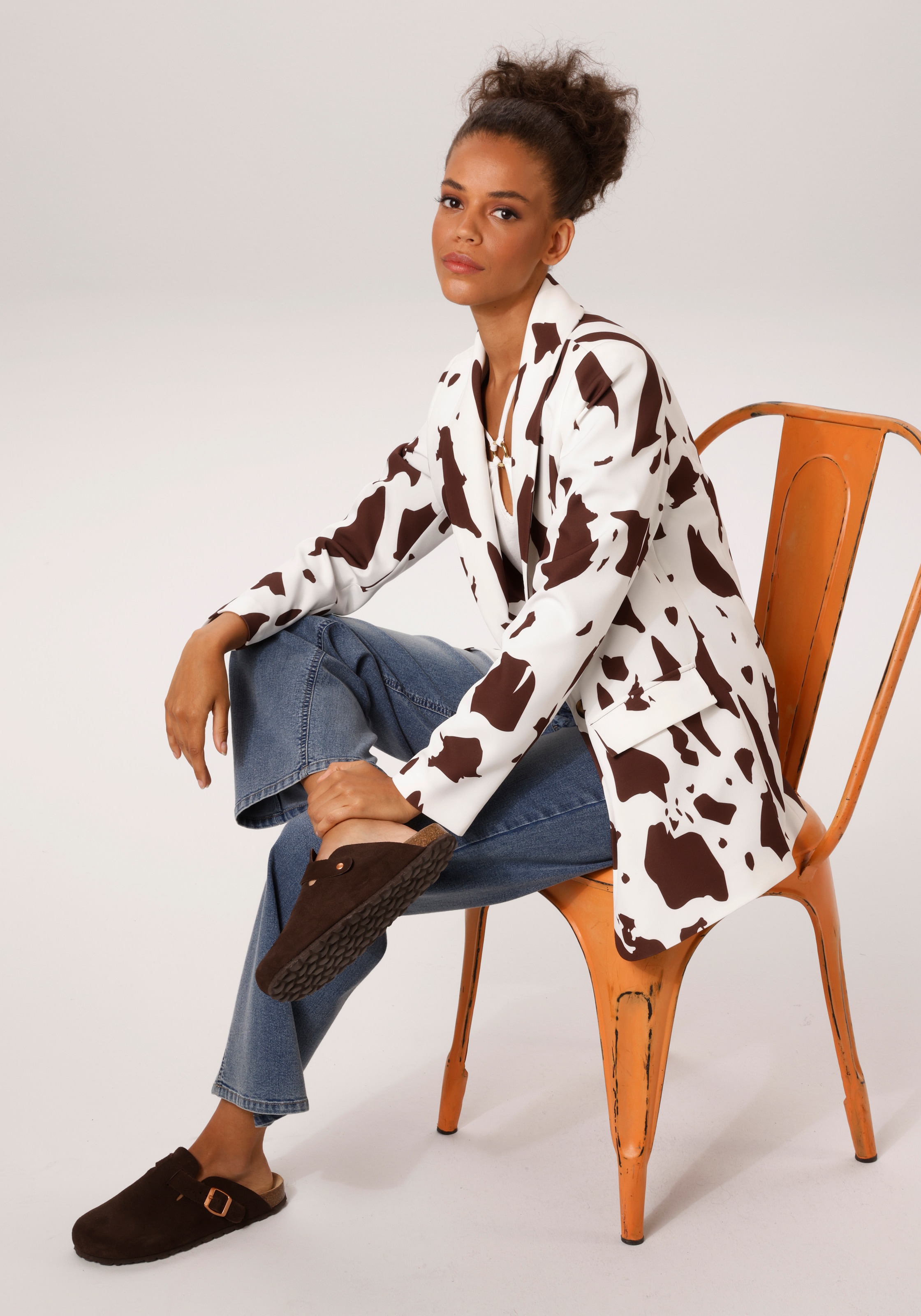 Aniston CASUAL Blazer long mit topaktuellen Kuh-Flecken -jedes Teil ein Unikat - NEUE KOLLEKION