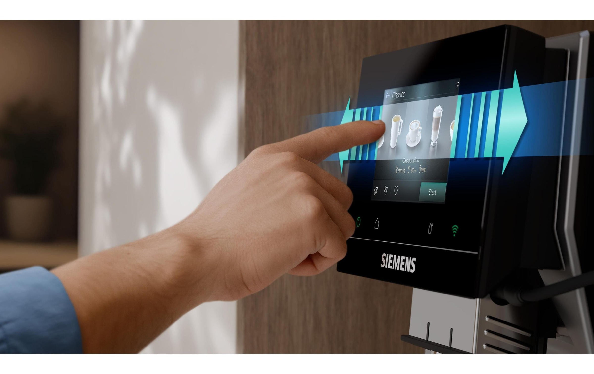 SIEMENS Kaffeevollautomat »EQ700 TP725ET7, inkl. Thermo-Kaffeebecher, XL-Getränke, 20 Favoriten« farbiges Full-Touch-Display, Doppeltassenfunktion, sehr leise, silber