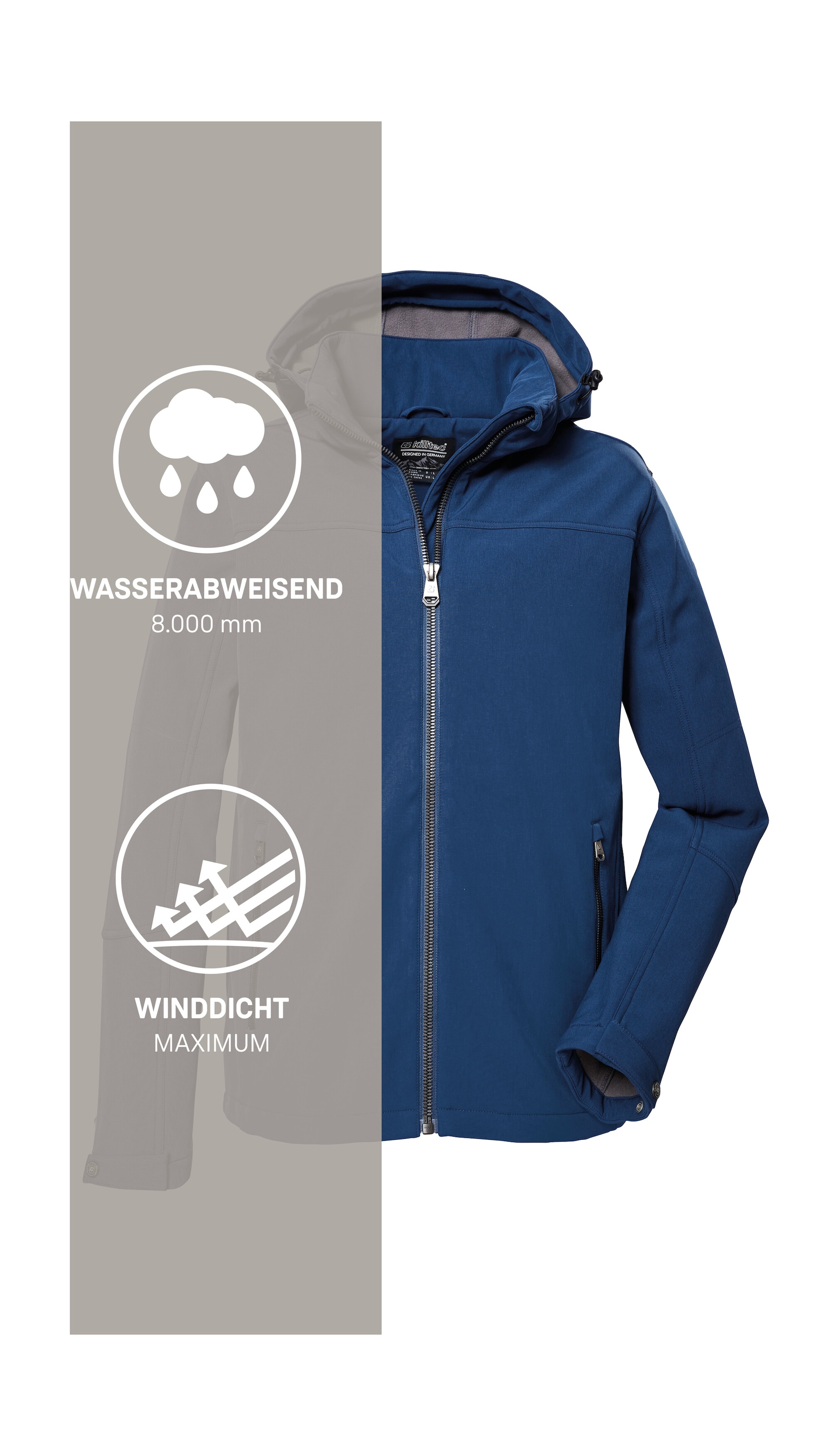 Killtec Softshelljacke »Herren Softshelljacke« Wasserabweisende Softshelljacke mit Fleece, abnehmbarer Kapuze